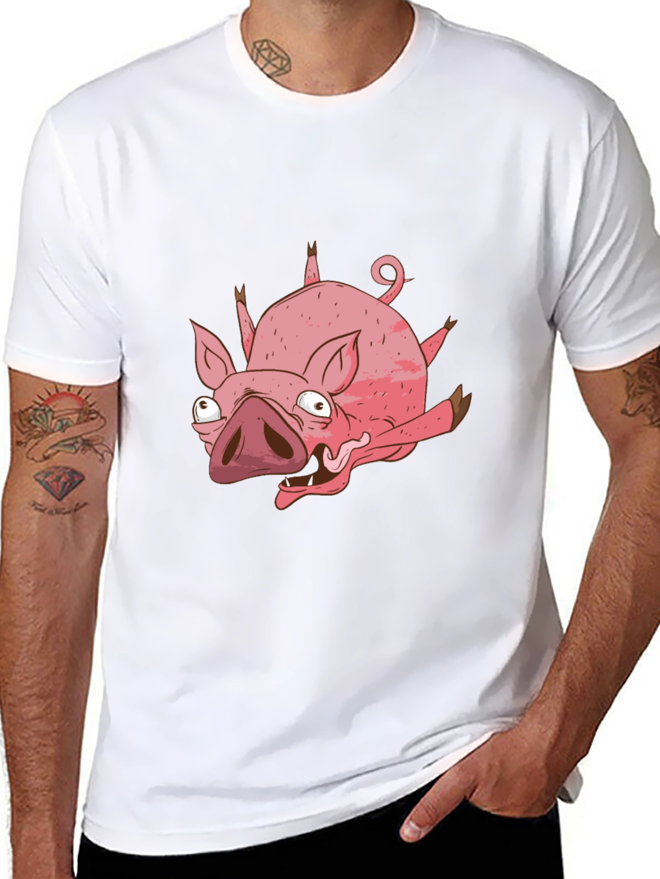 Black Funny Cartoon Pig Black T-Shirt view 8
