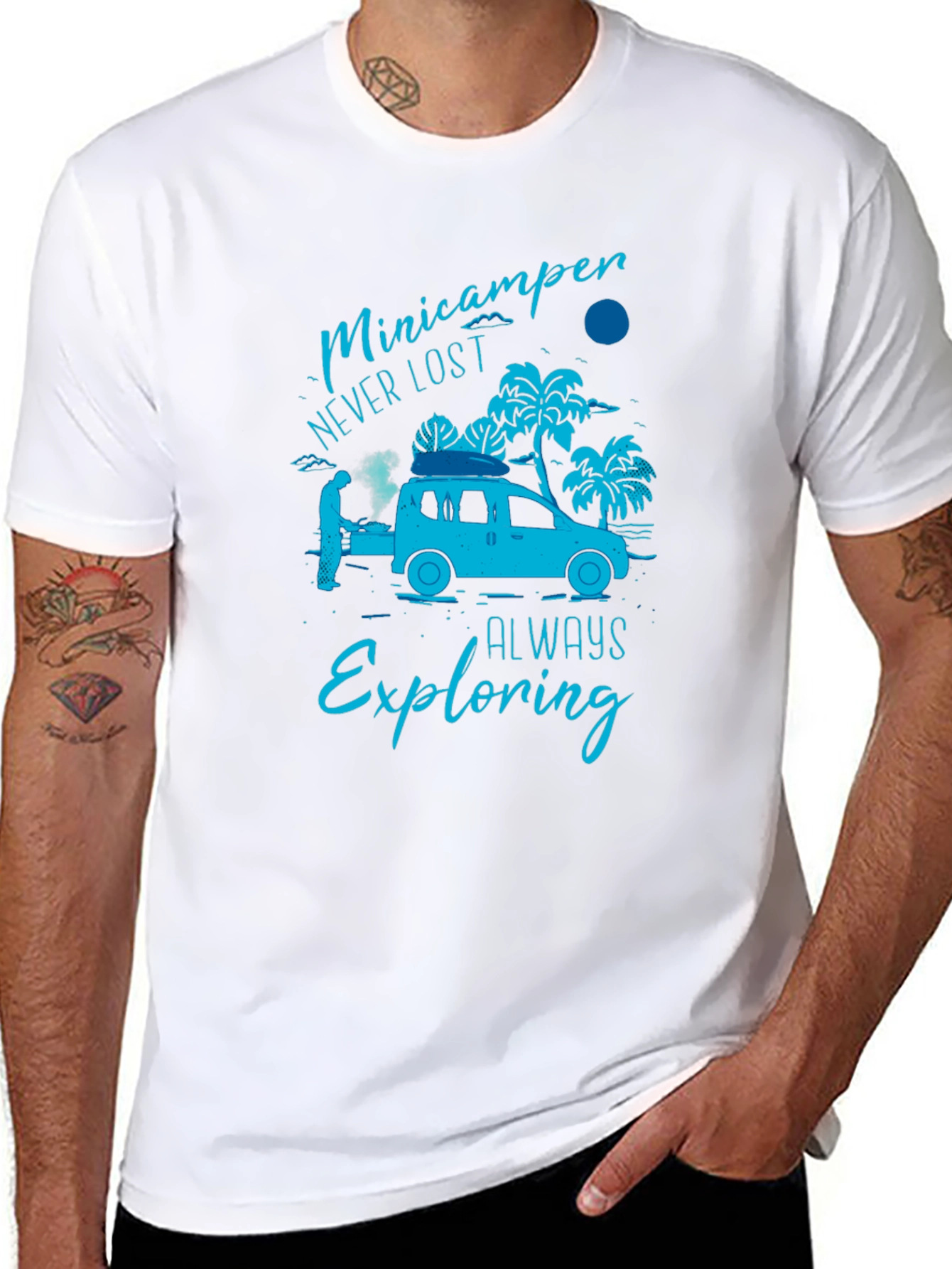 Black Minicamper Adventure T-Shirt: Never Lost, Always Exploring view 8