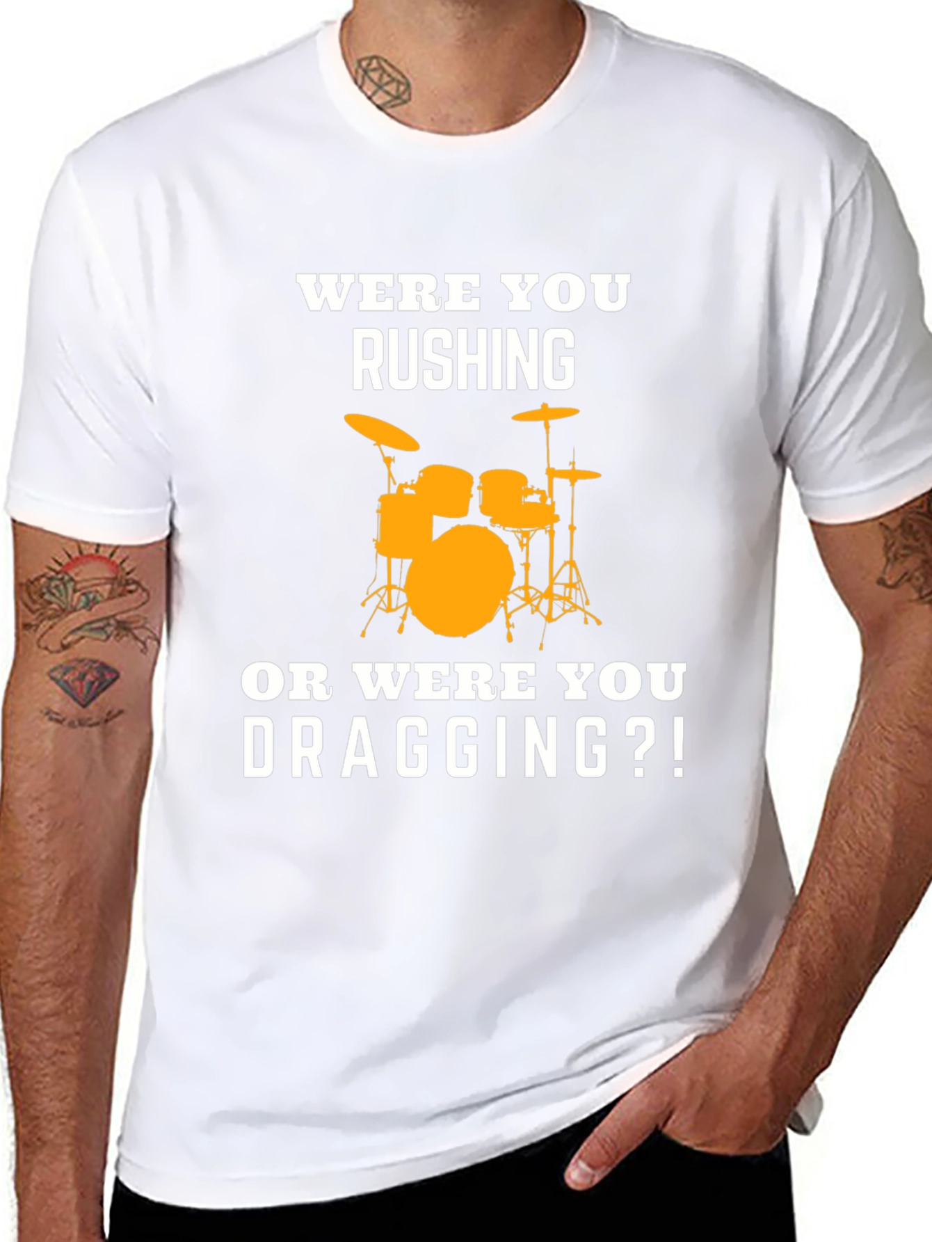 Black Drummer T-Shirt - Rushing or Dragging Funny Tee view 8