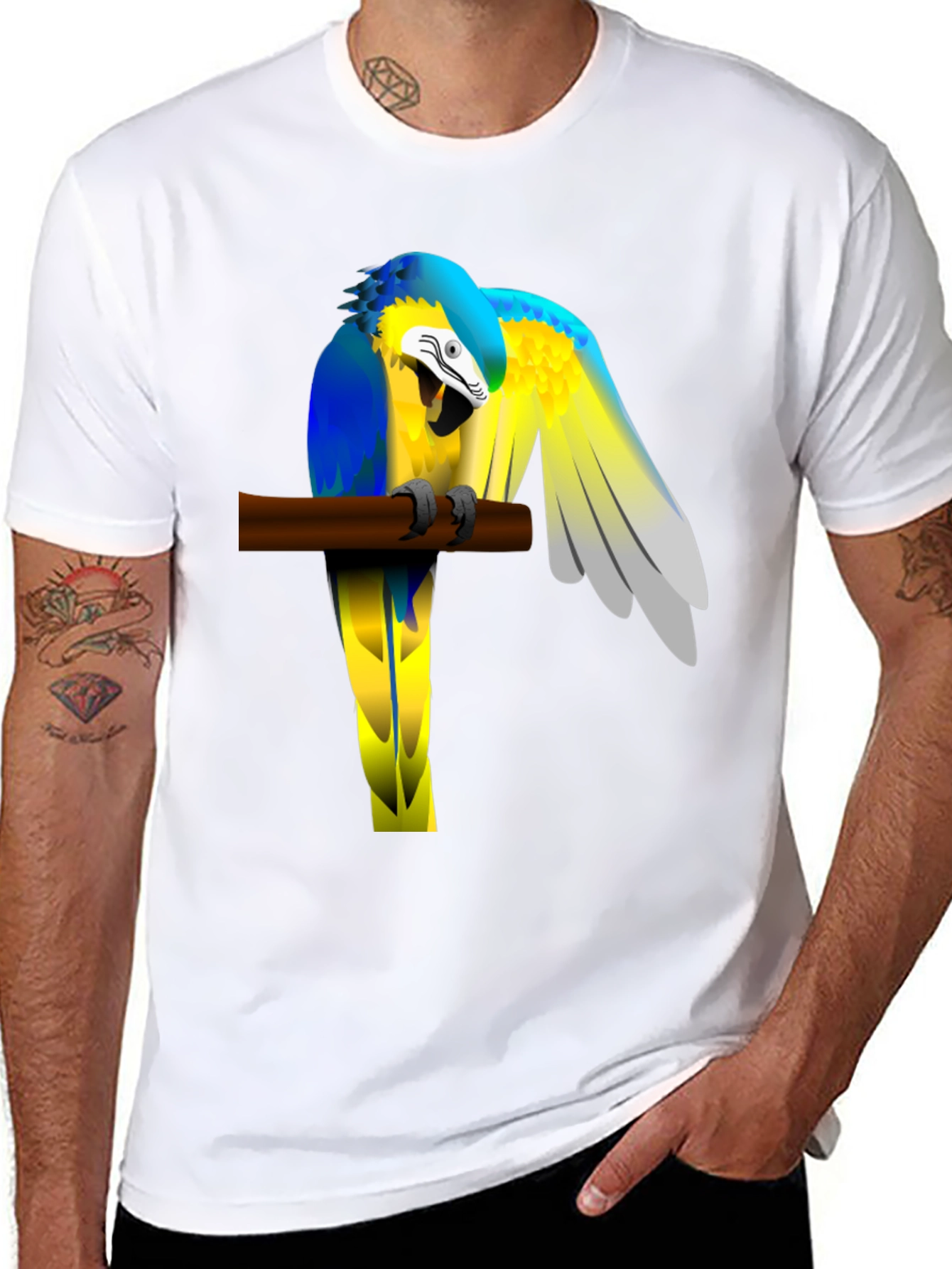 Black Parrot Perch Graphic Tee - Unique Bird Lover T-Shirt view 8