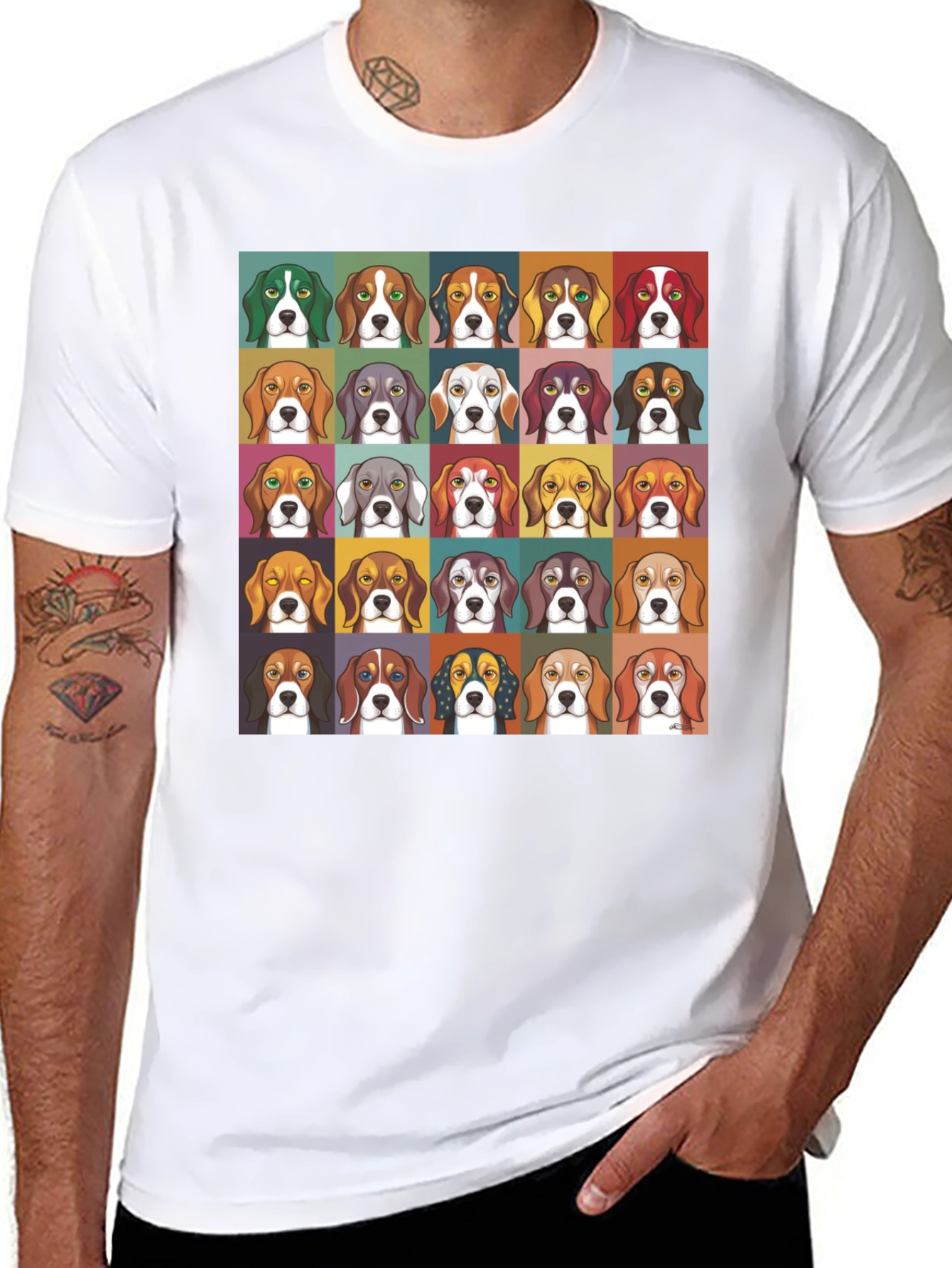 Black Beagle Dog Breed Colorful Pop Art T-Shirt view 8