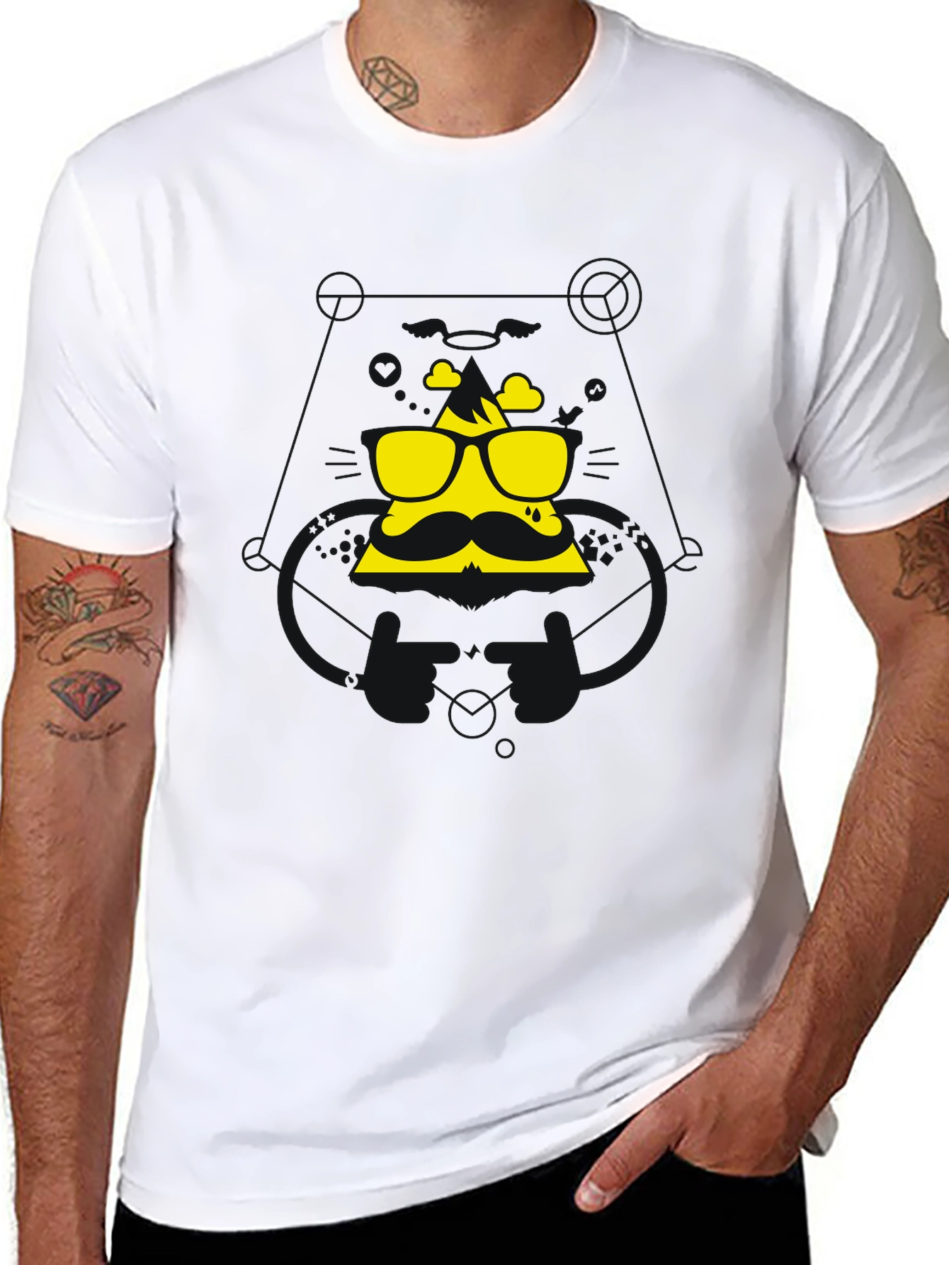 Black Cool Graphic Tee - Mountain Mustache Design view 8