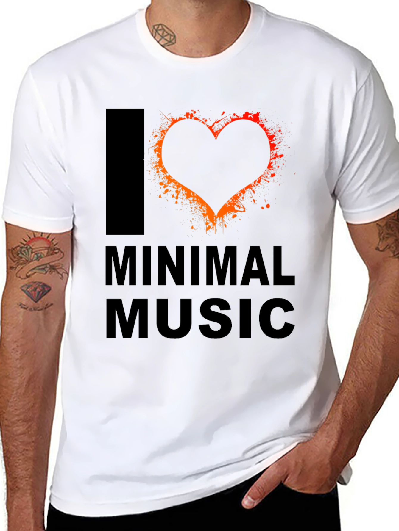 Black I Love Minimal Music T-Shirt - Unique Graphic Tee view 8