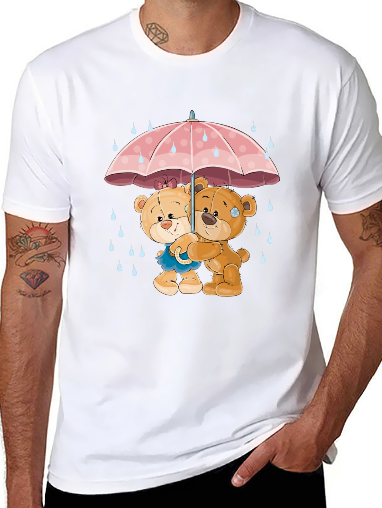 Black Cute Teddy Bears Under Umbrella Graphic T-Shirt view 8