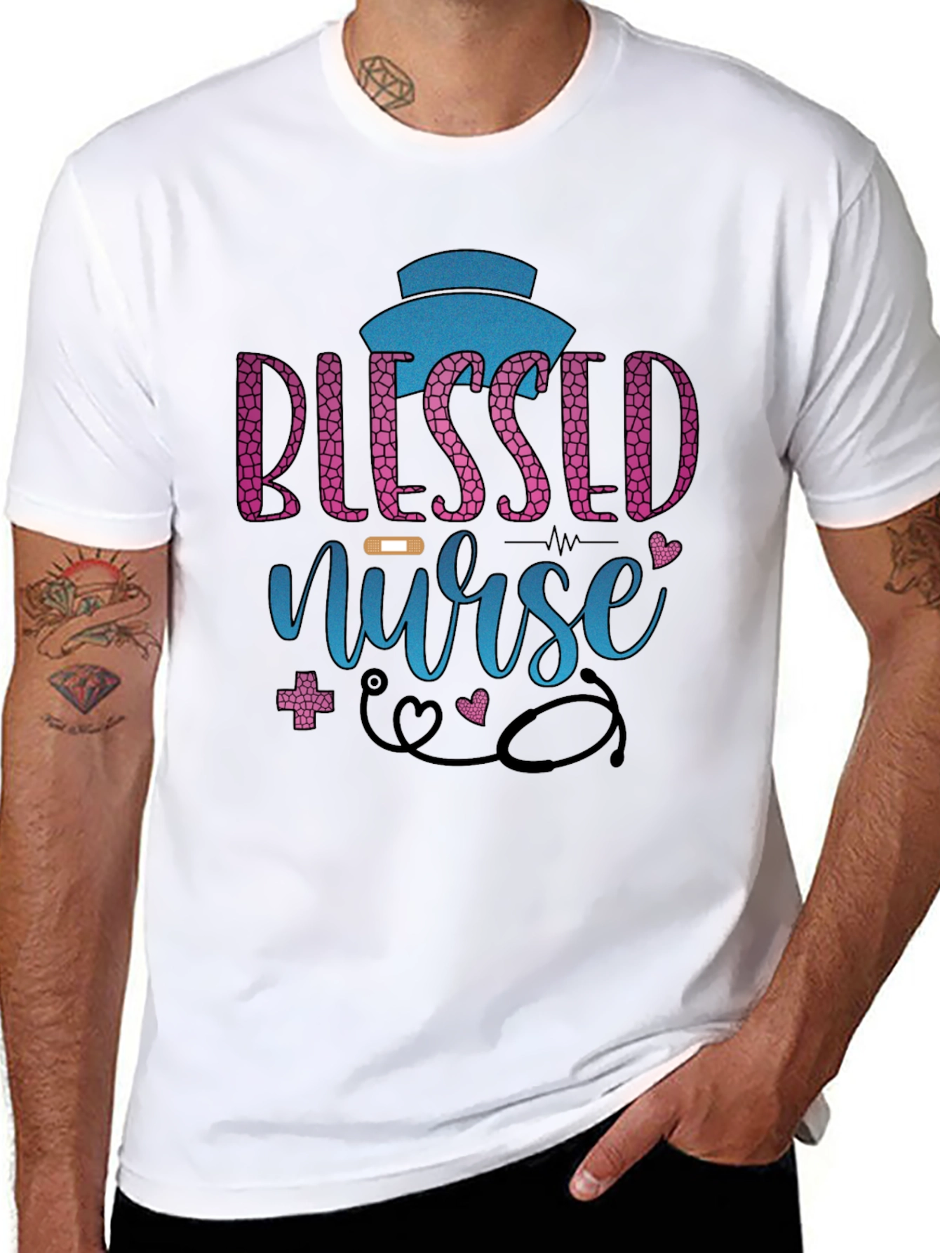 Black Blessed Nurse Graphic Tee - Black Cotton Blend view 8