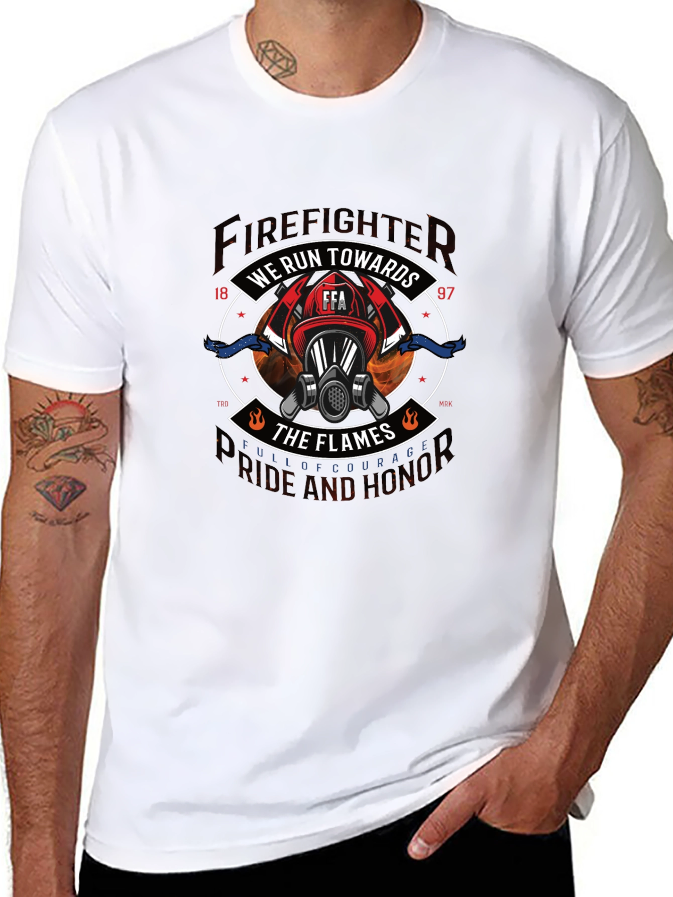 Black Firefighter We Run Towards the Flames Graphic Tee view 8