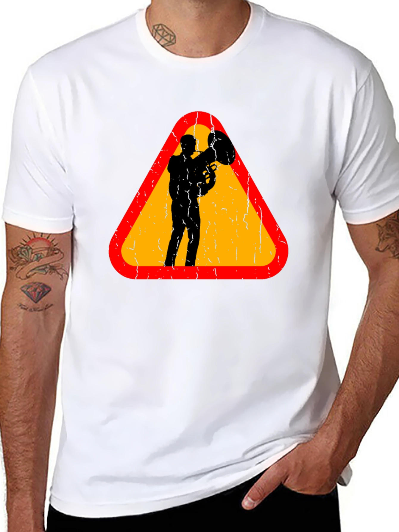 Black Tuba Player Graphic Tee - Musician Triangle Design view 8