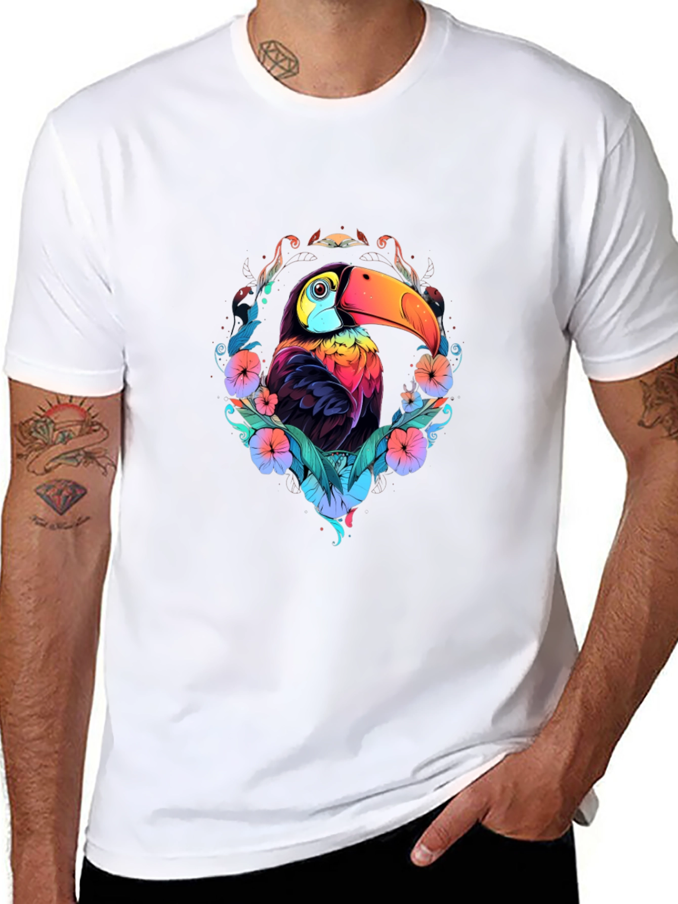 Black Vibrant Toucan Graphic Black T-Shirt view 8