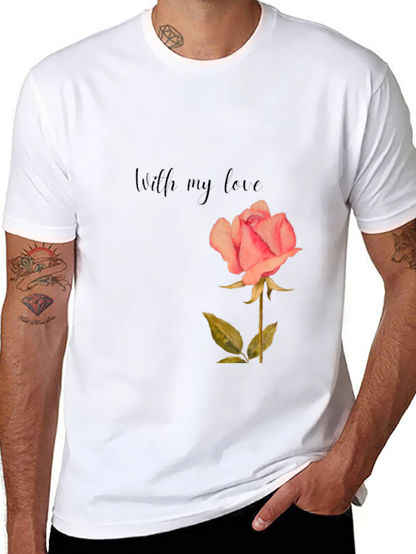 Romantic Rose Graphic Tee - "With My Love" Shirt - 8