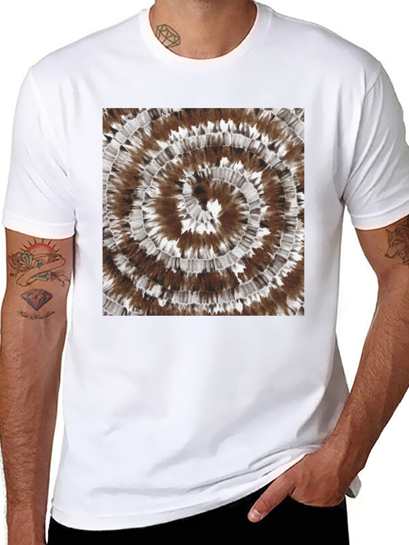 Black Tie-Dye Spiral Graphic Tee - Casual Black Cotton T-Shirt view 8