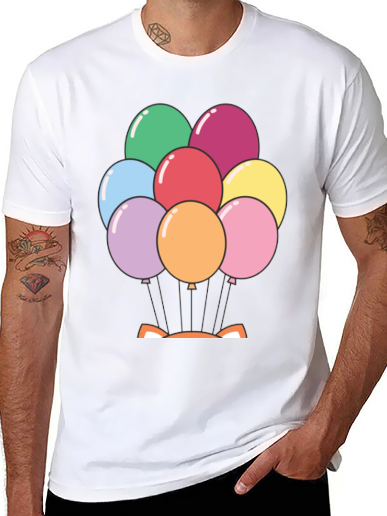 Black Balloon Fox Graphic Tee - Fun Novelty Shirt view 8