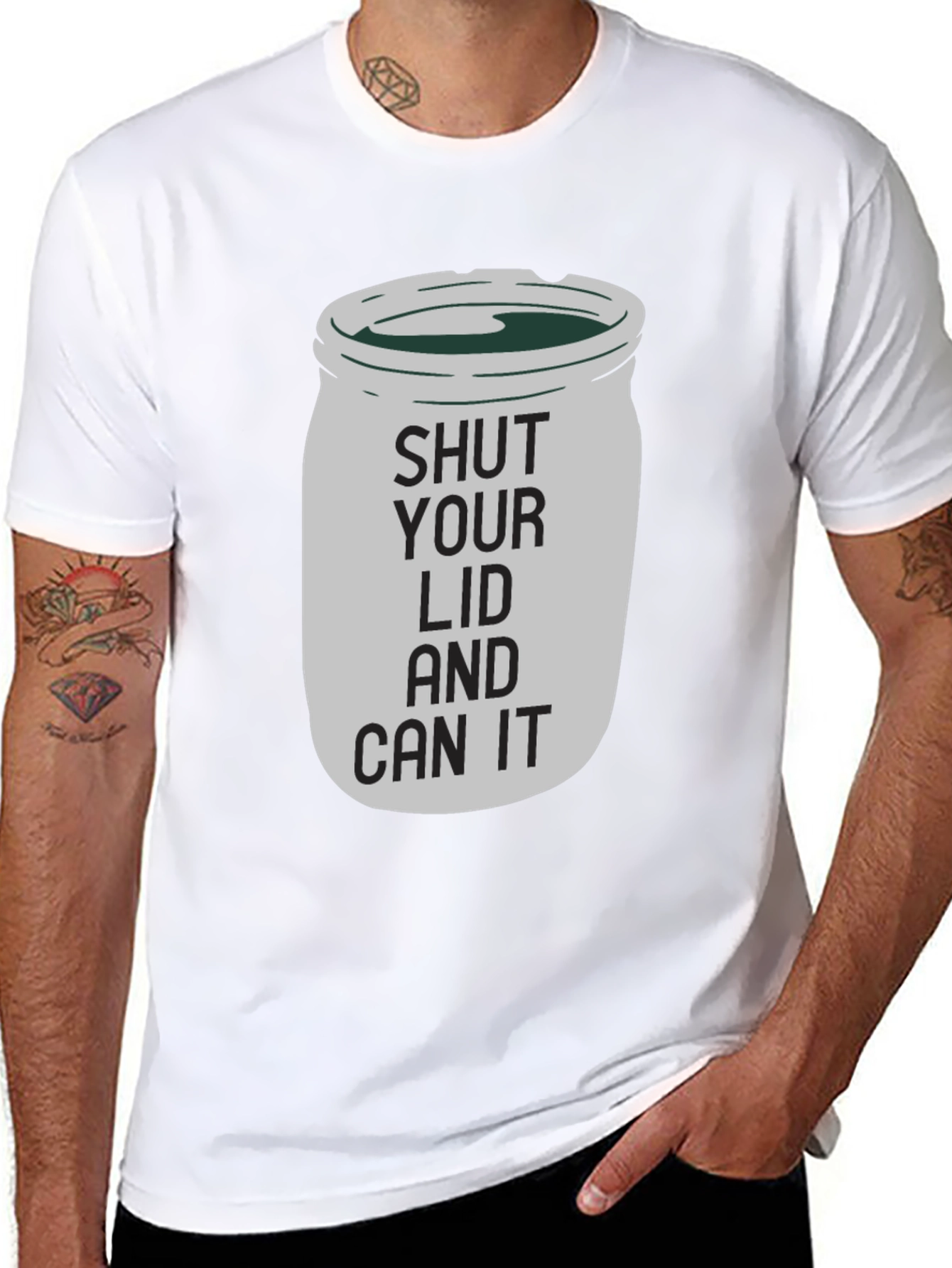 Black Shut Your Lid and Can It Funny Graphic T-Shirt view 8