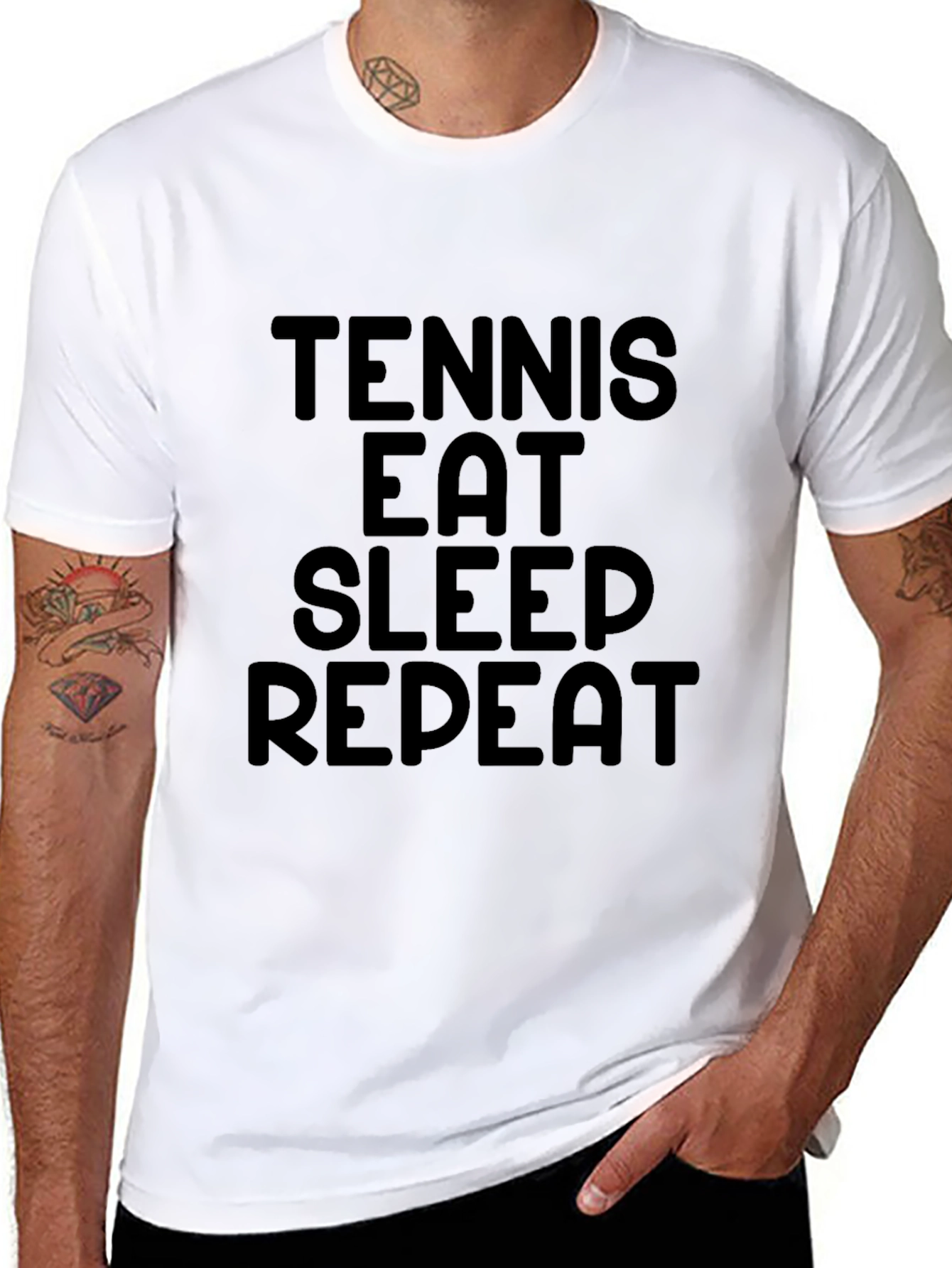 Black Tennis Eat Sleep Repeat Black Graphic T-Shirt view 8