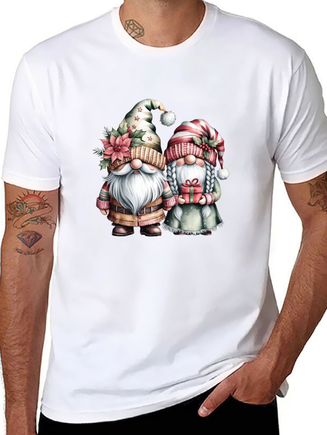 Black Festive Gnome Couple T-Shirt view 8