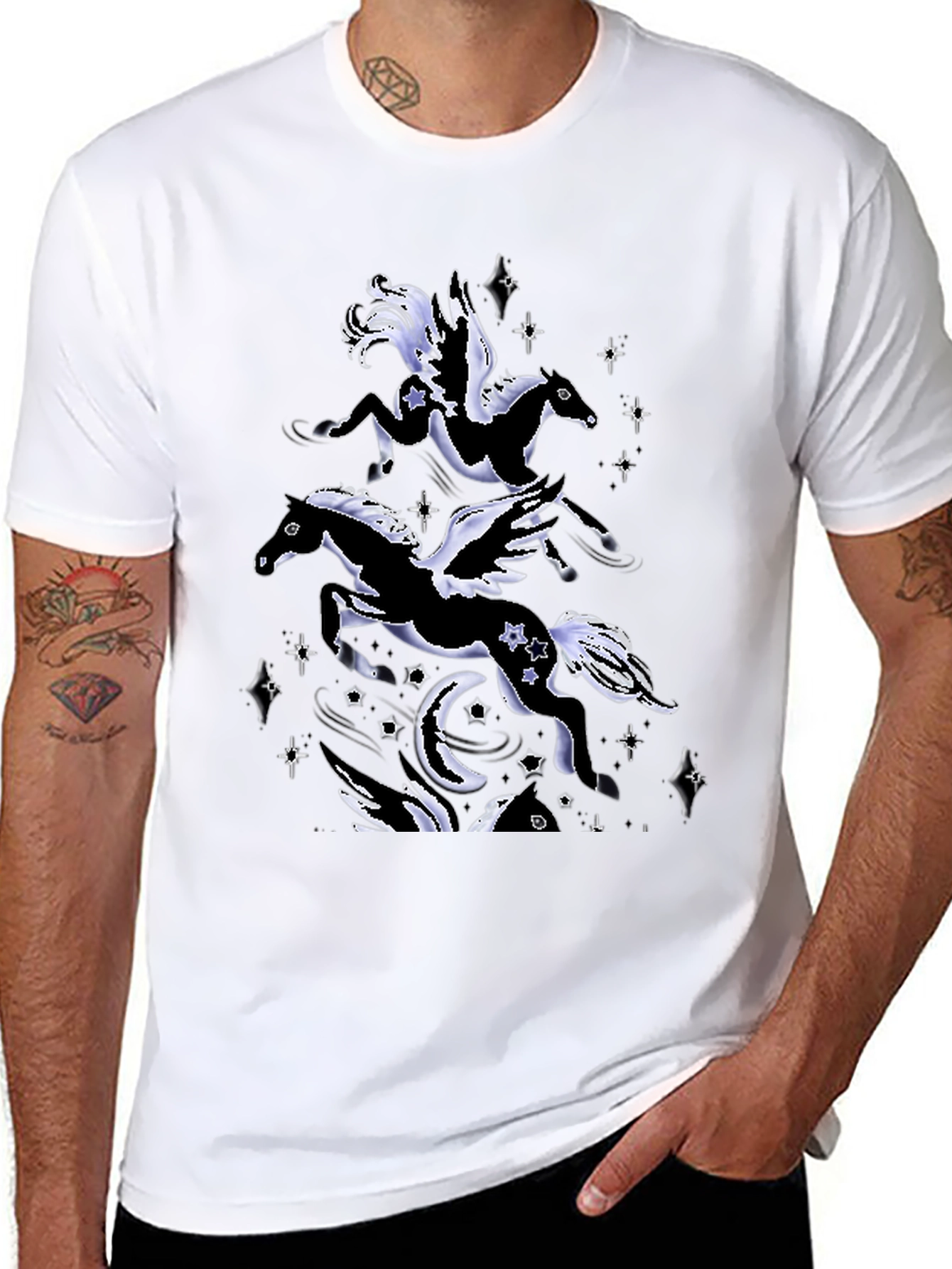 Black Celestial Pegasus Graphic T-Shirt - Men's Black Tee view 8