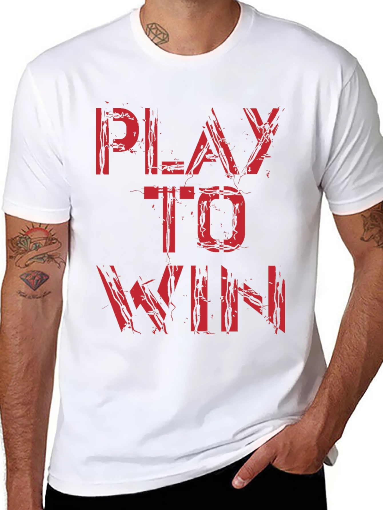 Black Play to Win Graphic Tee - Bold Red Print, Black Cotton view 8