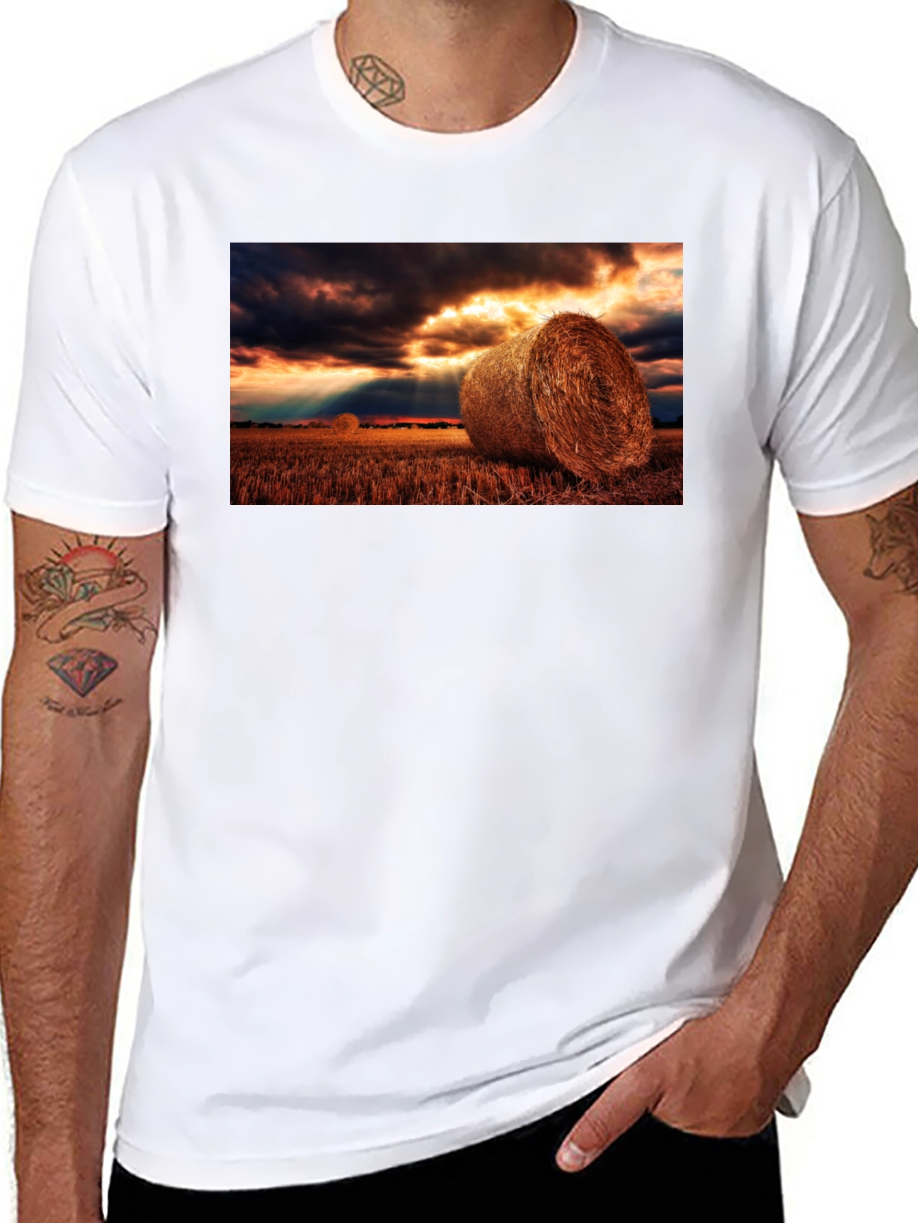 Black Harvest Hay Bales Graphic Tee - Unisex Black T-Shirt view 8