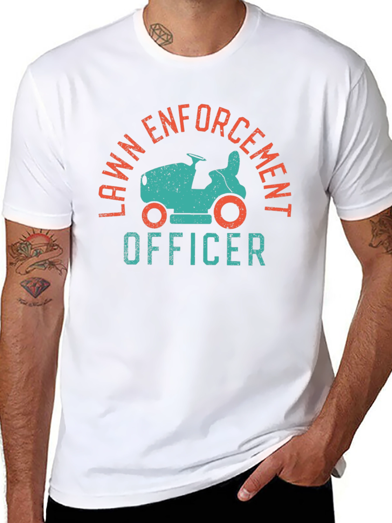 Black Lawn Enforcement Officer Funny Graphic Tee view 8