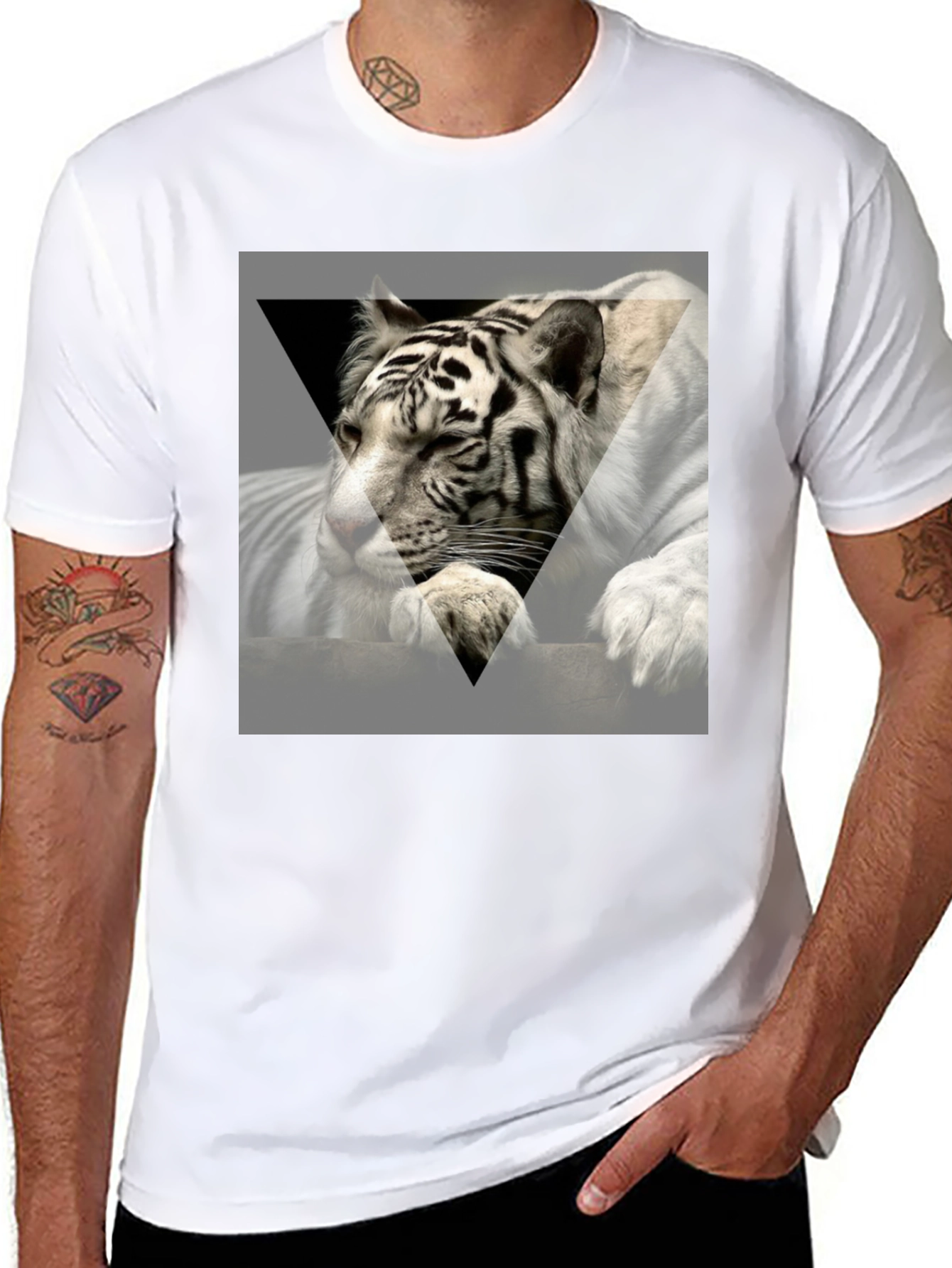 Black Tiger Graphic Print Tee - Men's Short Sleeve Black T-Shirt view 8