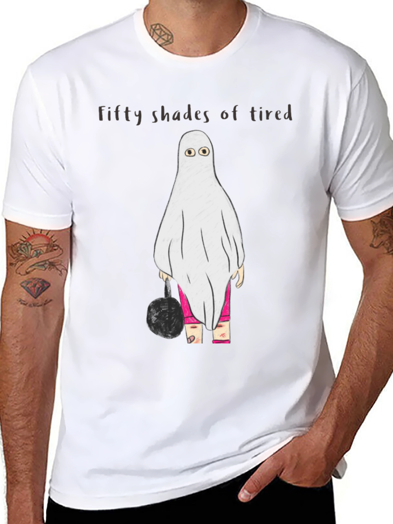 Black Funny Ghost T-Shirt - Fifty Shades of Tired view 8