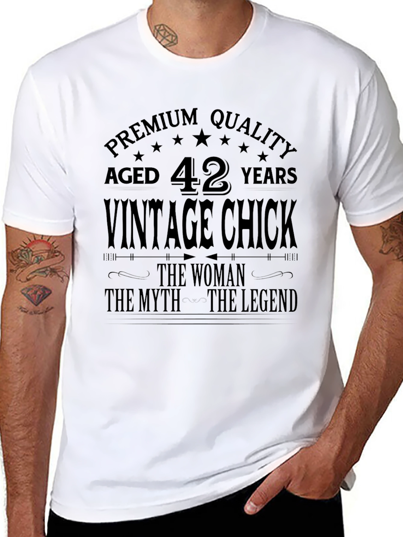 Black Vintage Chick 42nd Birthday Premium Quality T-Shirt view 8