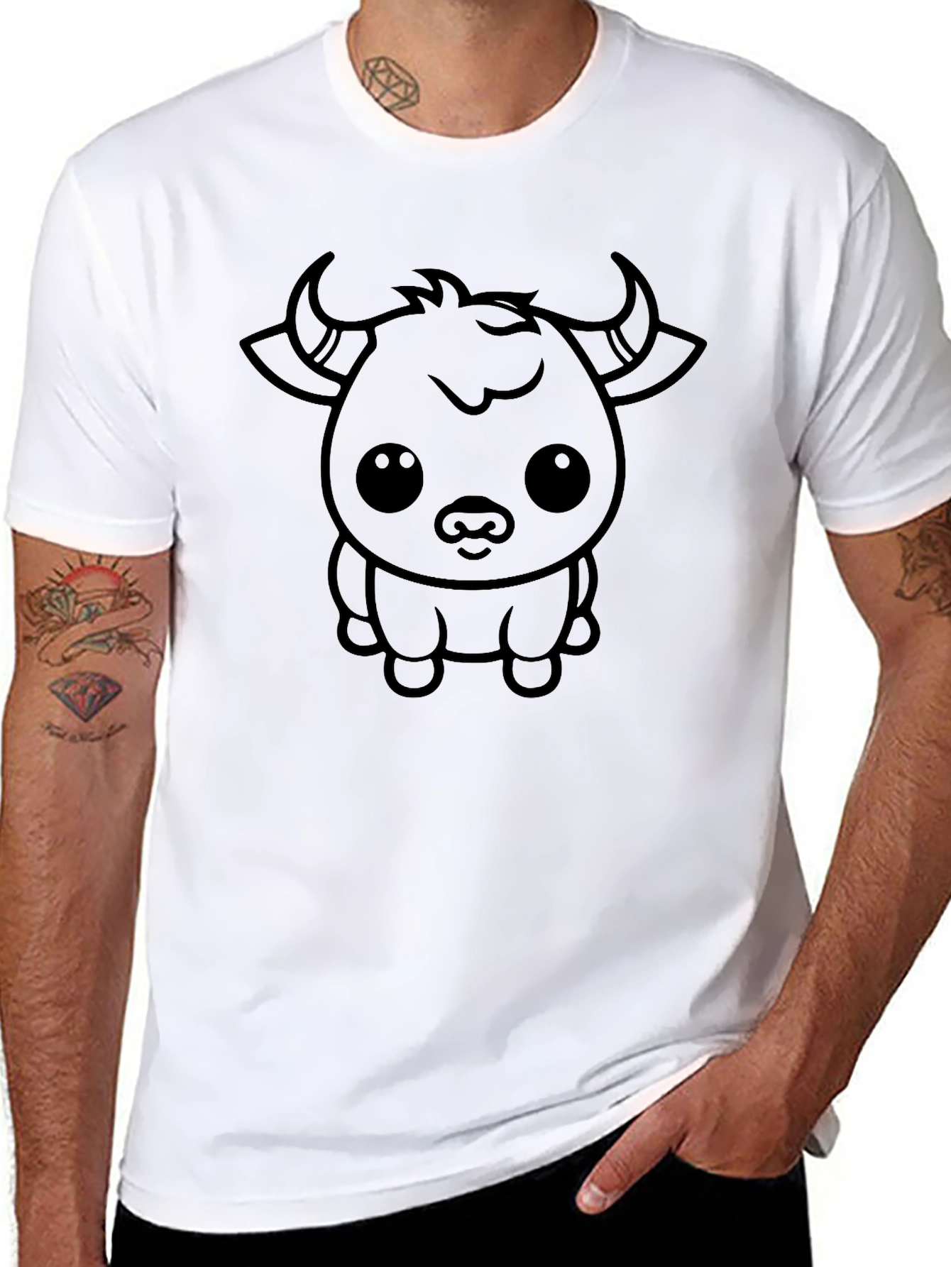 Black Cute Cartoon Bull Graphic Tee - Black view 8