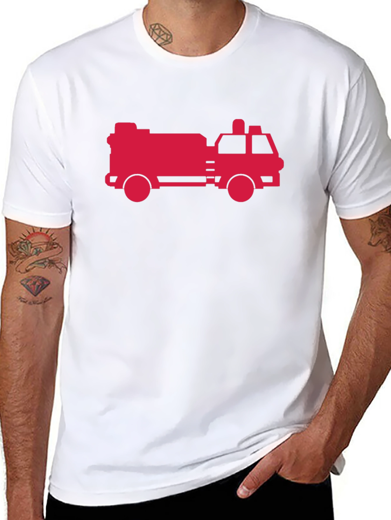 Black Firetruck Graphic Tee - Black Cotton T-Shirt view 8