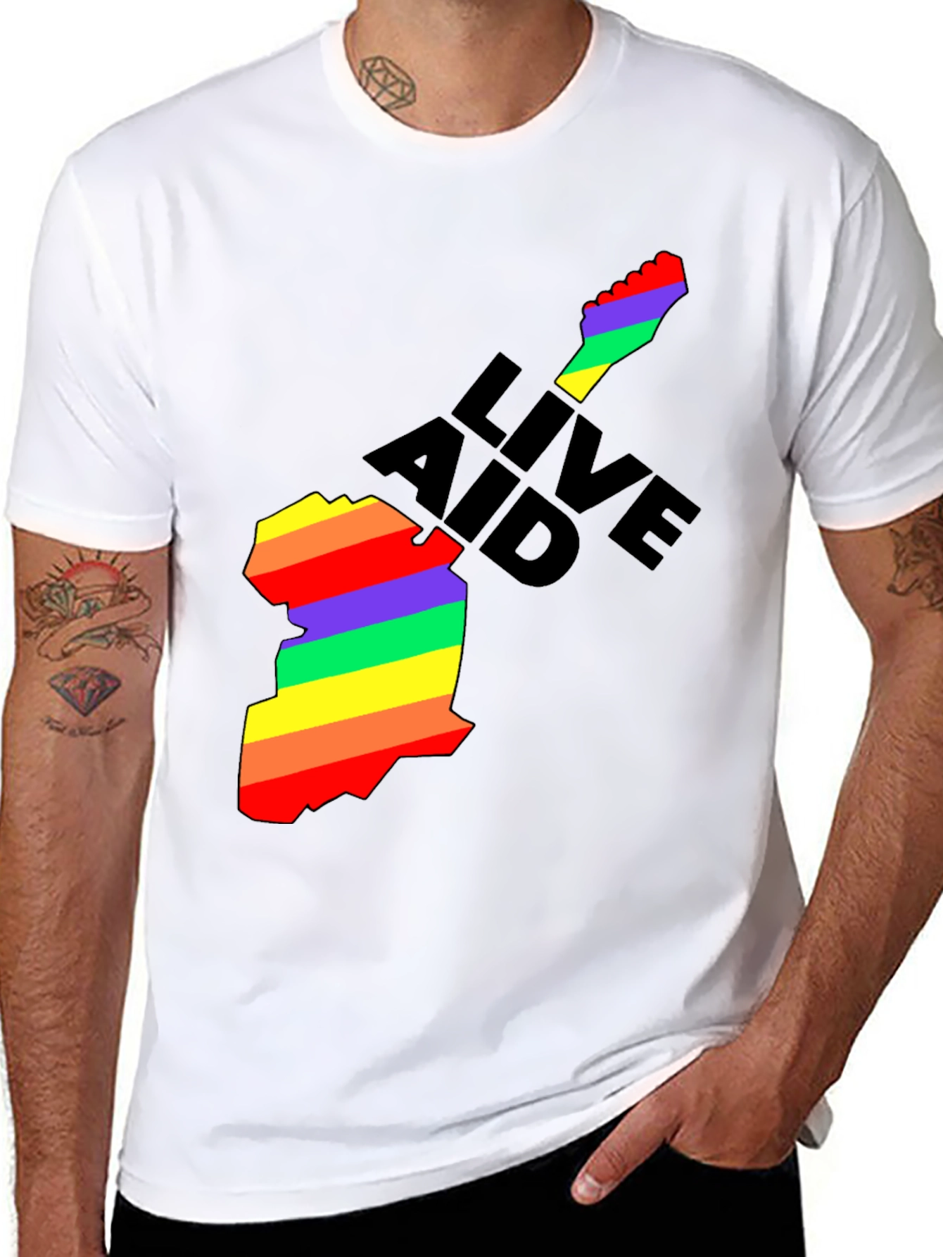Black Live Aid Rainbow Guitar Graphic T-Shirt view 8
