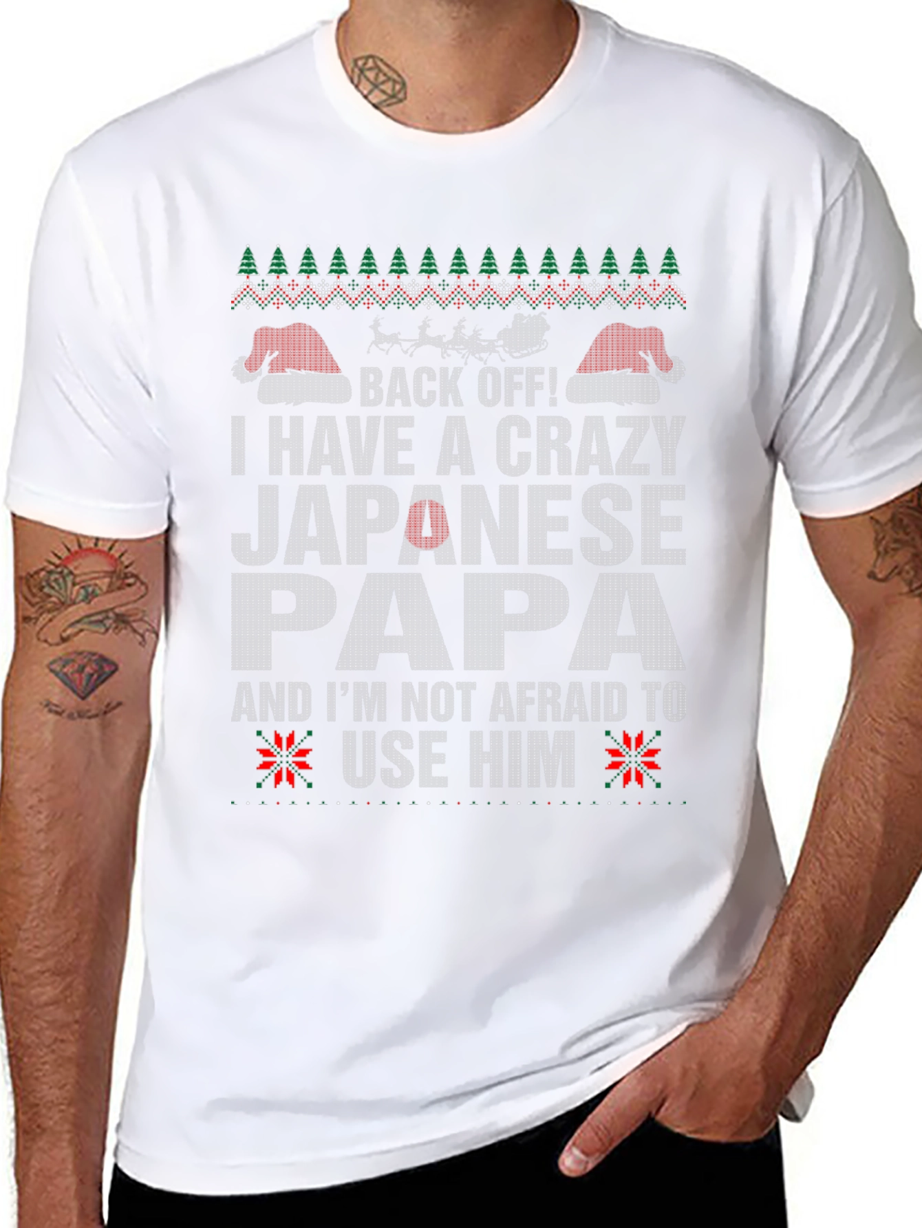 Black Crazy Japanese Papa Christmas T-Shirt - Funny Holiday Tee view 8
