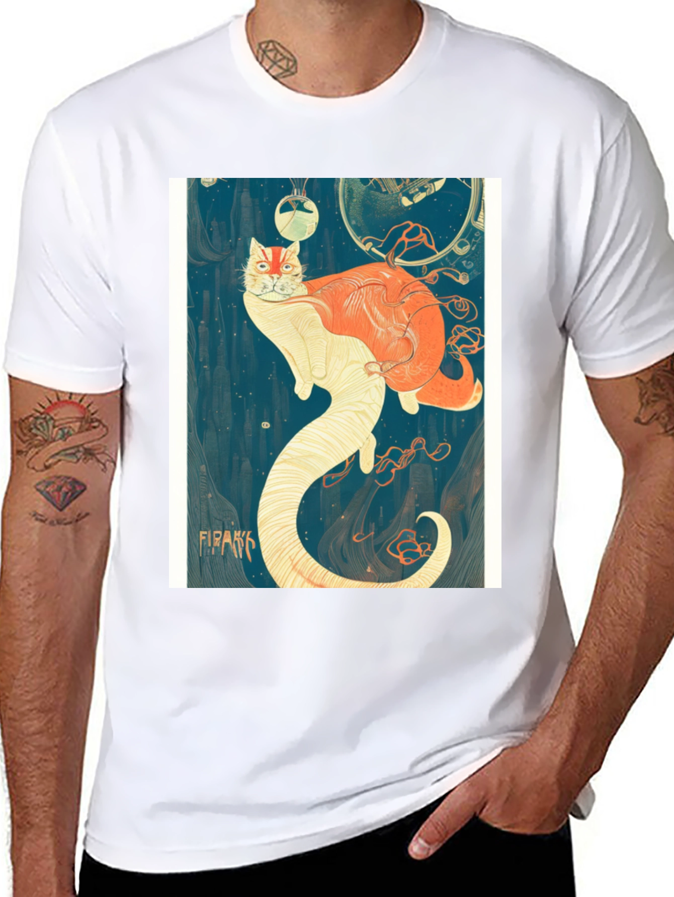 Black Surreal Cat T-Shirt view 8