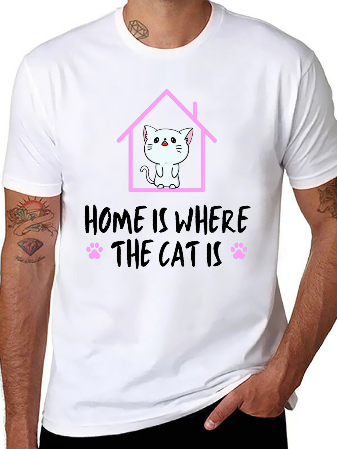 Black Home Is Where The Cat Is T-Shirt, Cat Lover Tee view 8