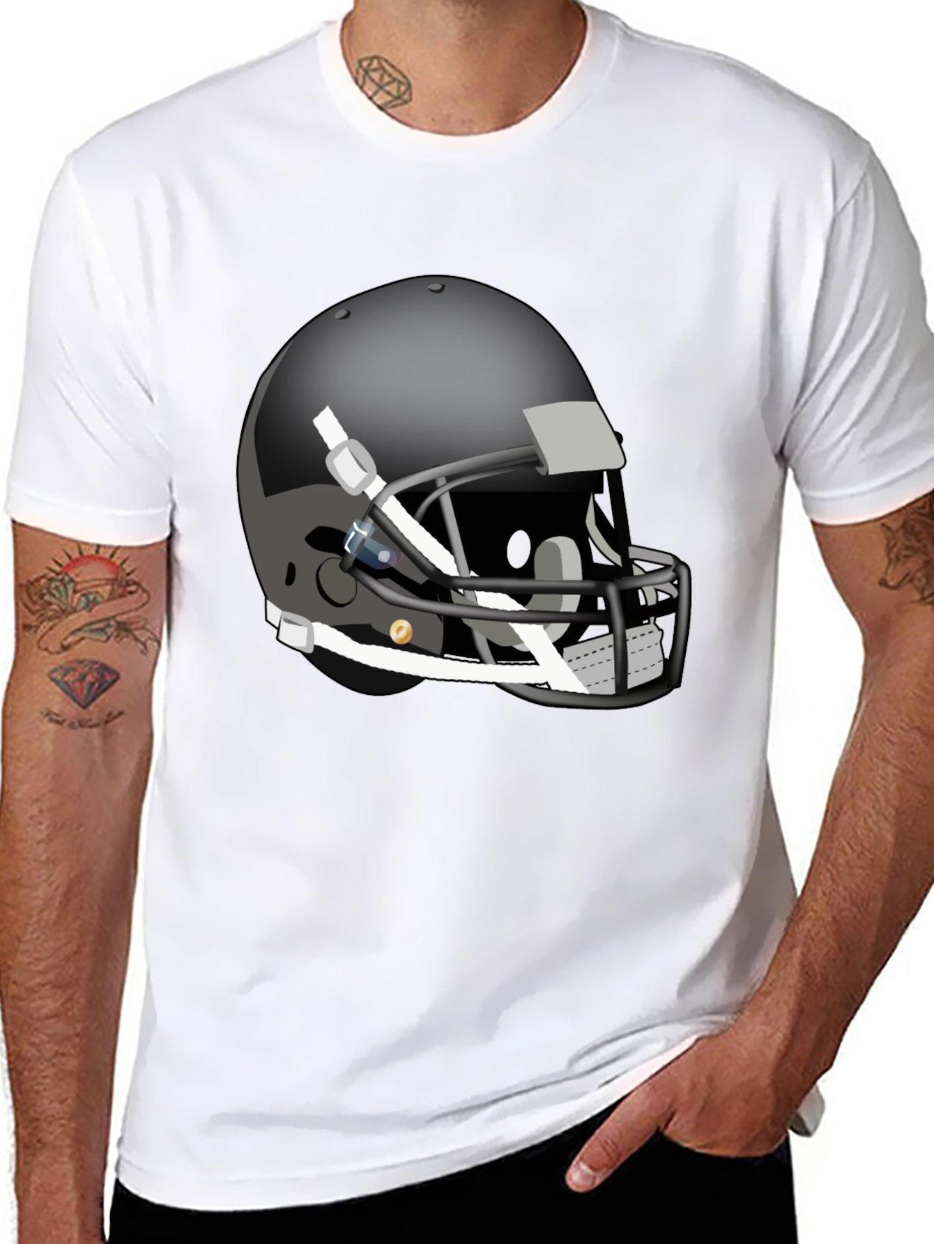 Black Football Helmet Graphic Tee - Stylish & Unique view 8