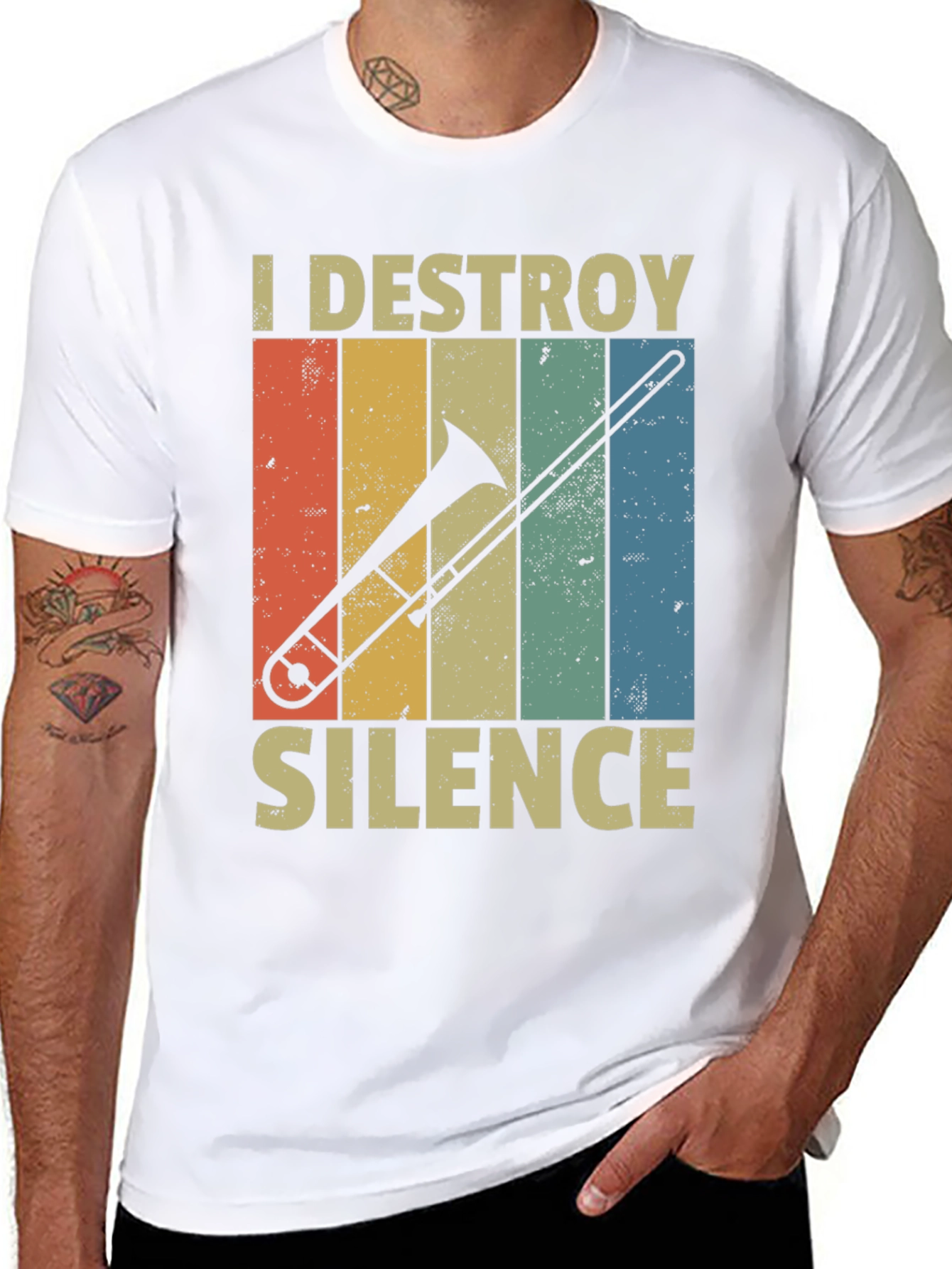 Black I Destroy Silence Trombone Player T-Shirt view 8