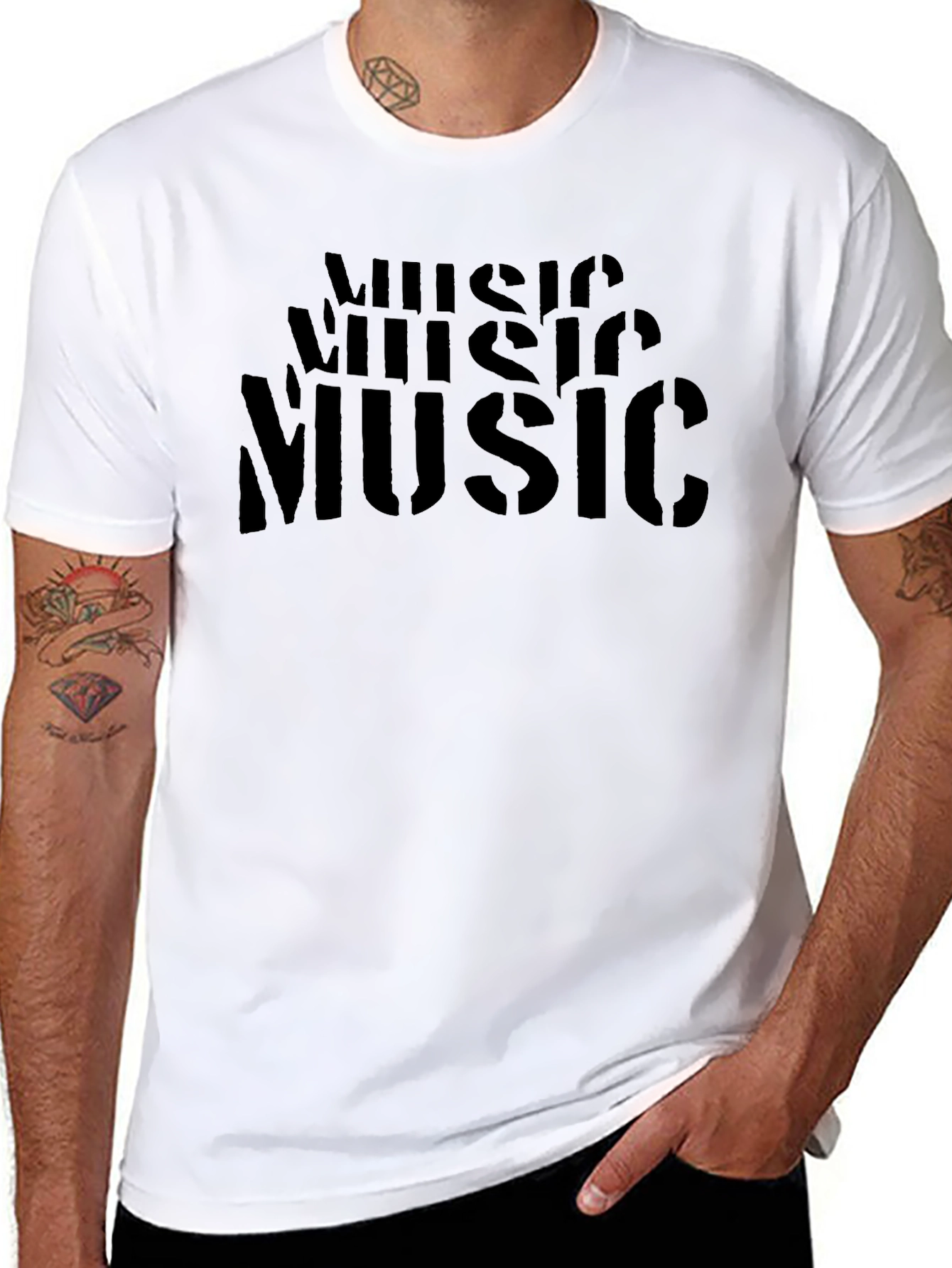 Black Men's Black "Music" Graphic T-Shirt view 8
