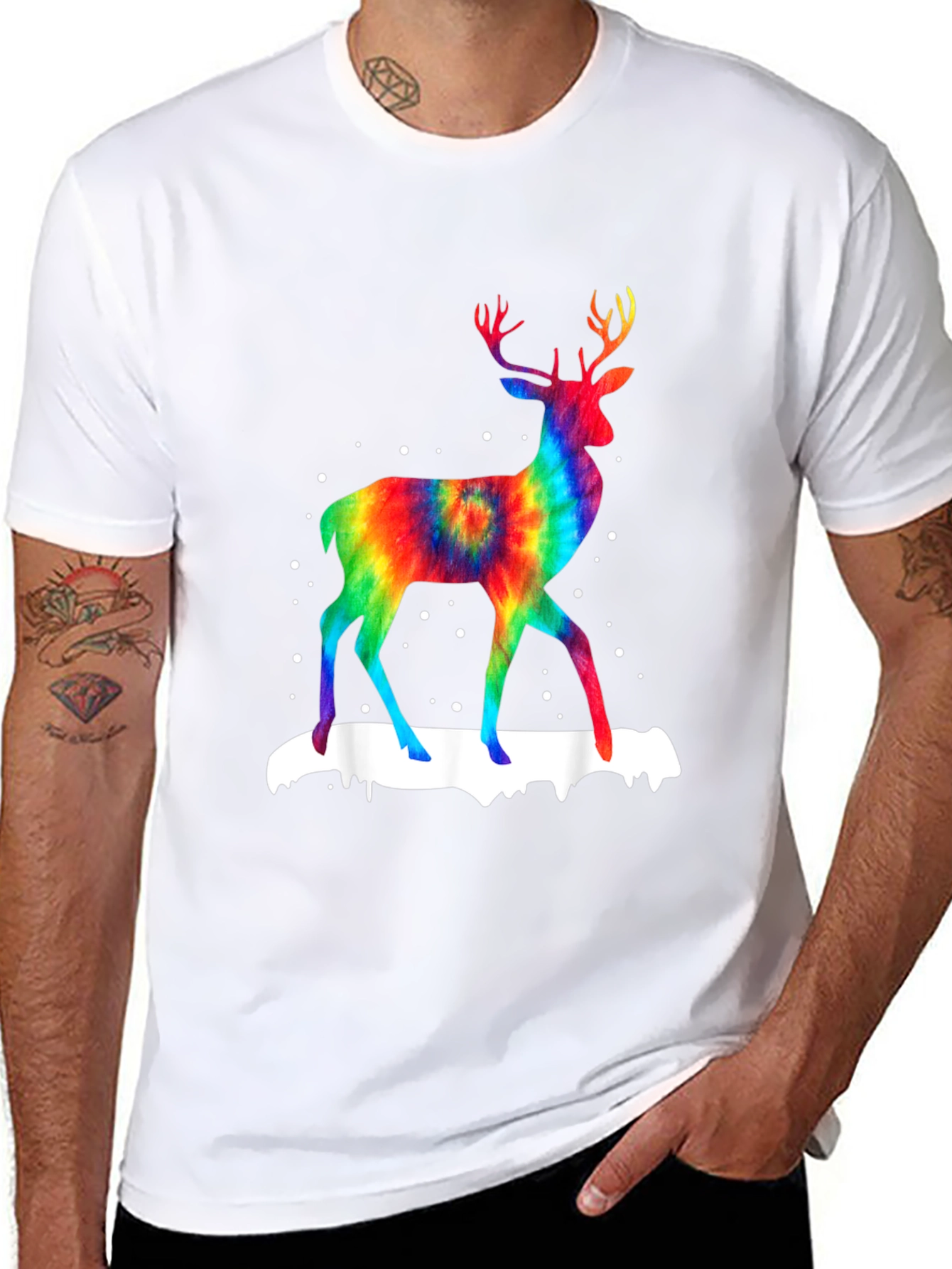 Black Rainbow Tie-Dye Deer Graphic T-Shirt view 8
