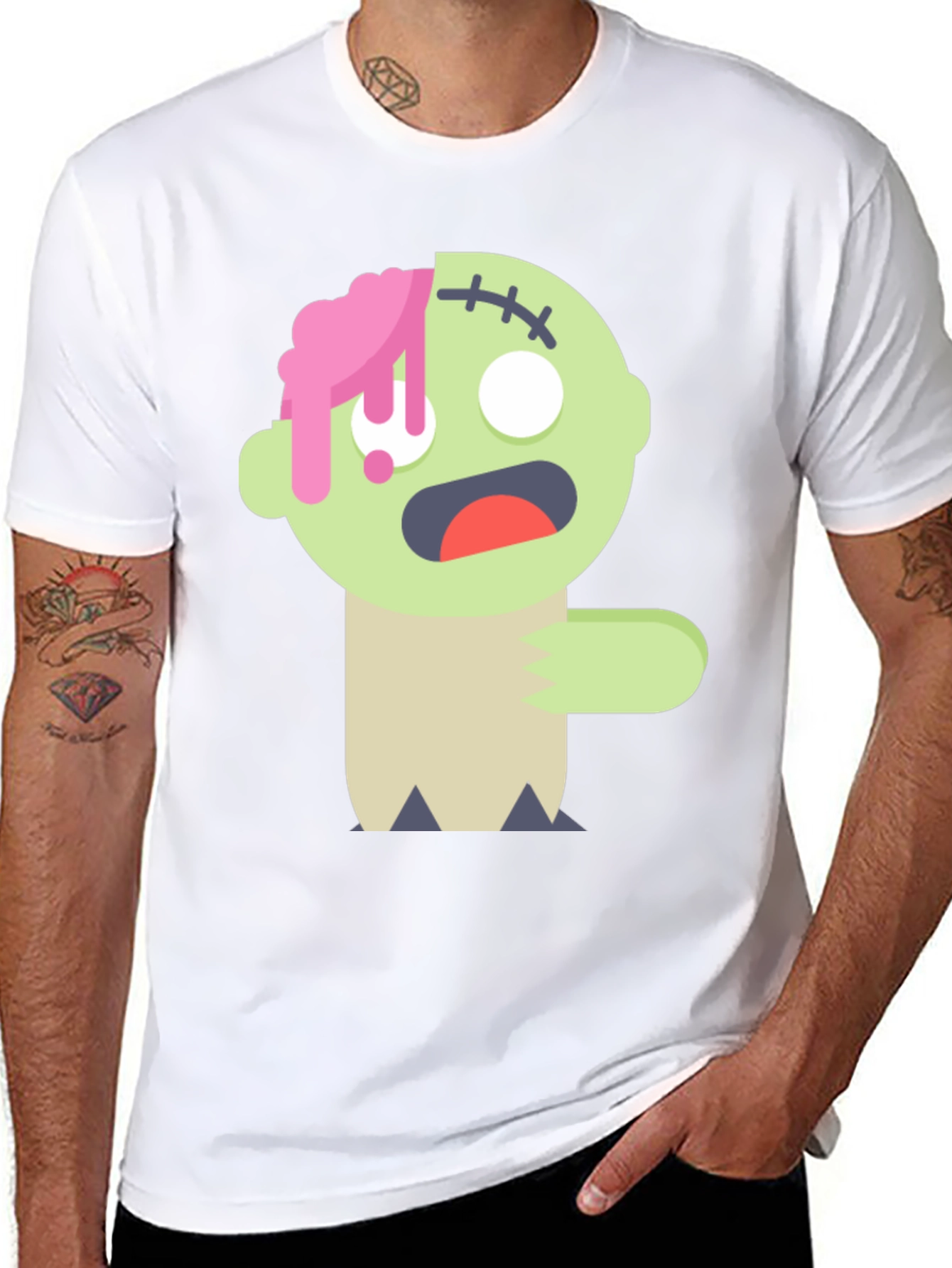 Black Zombie Cartoon Graphic T-Shirt view 8