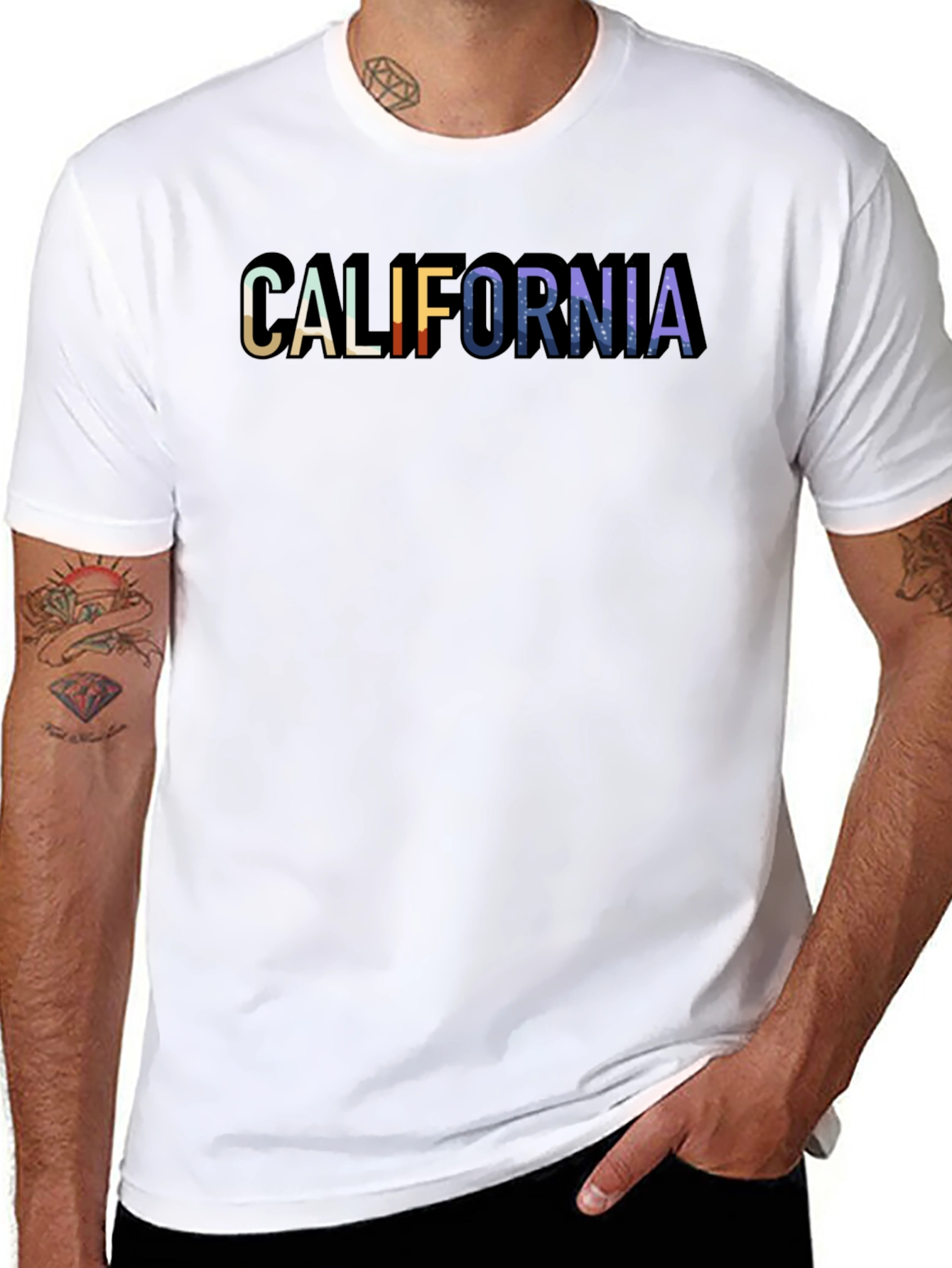 Black California Graphic Print Crew Neck T-Shirt view 8