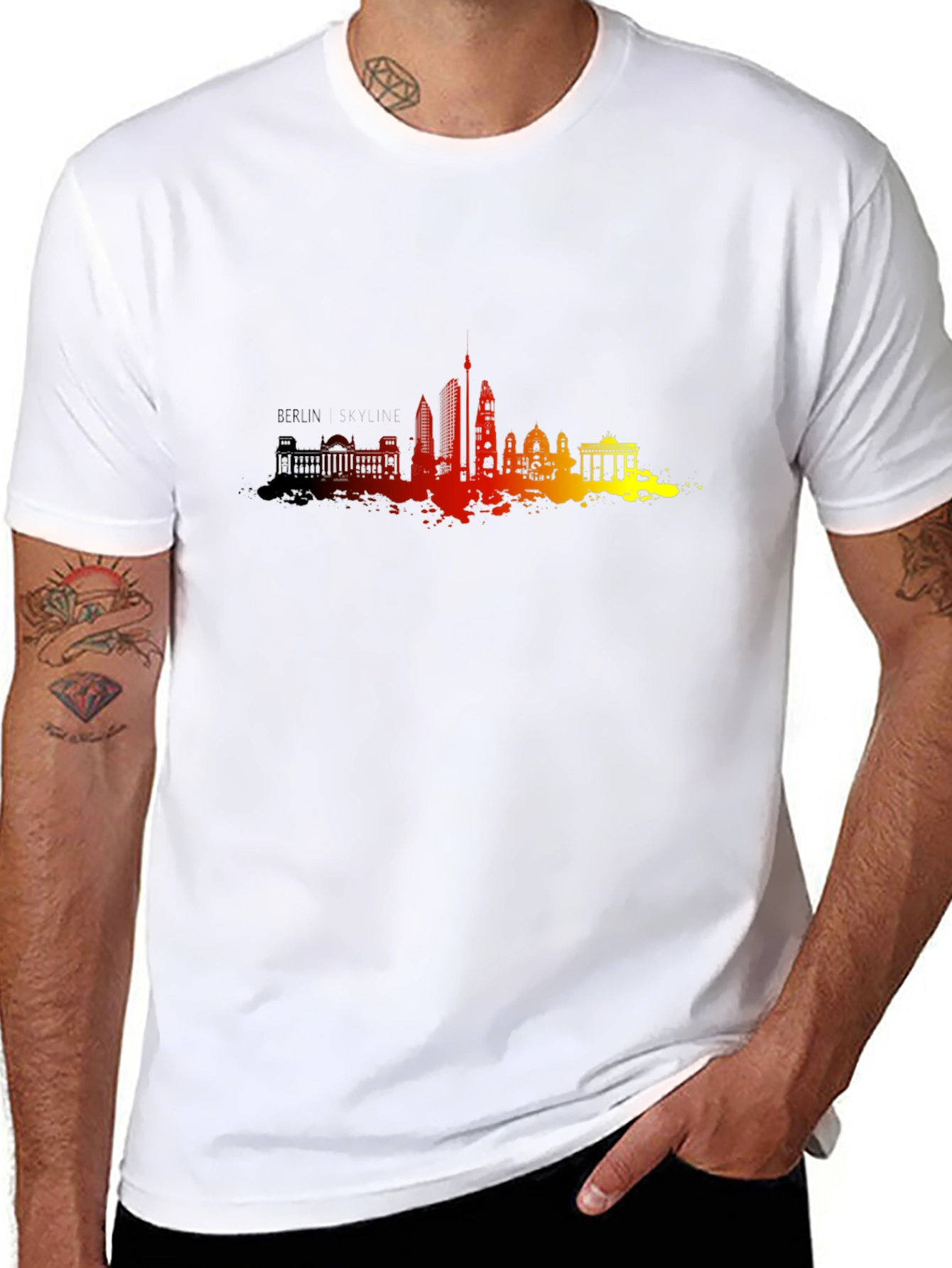 Black Berlin Skyline Men's Black Graphic Tee view 8