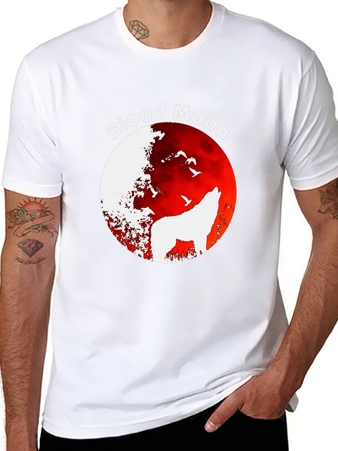 Blood Moon Wolf Graphic T-Shirt - Black - 8