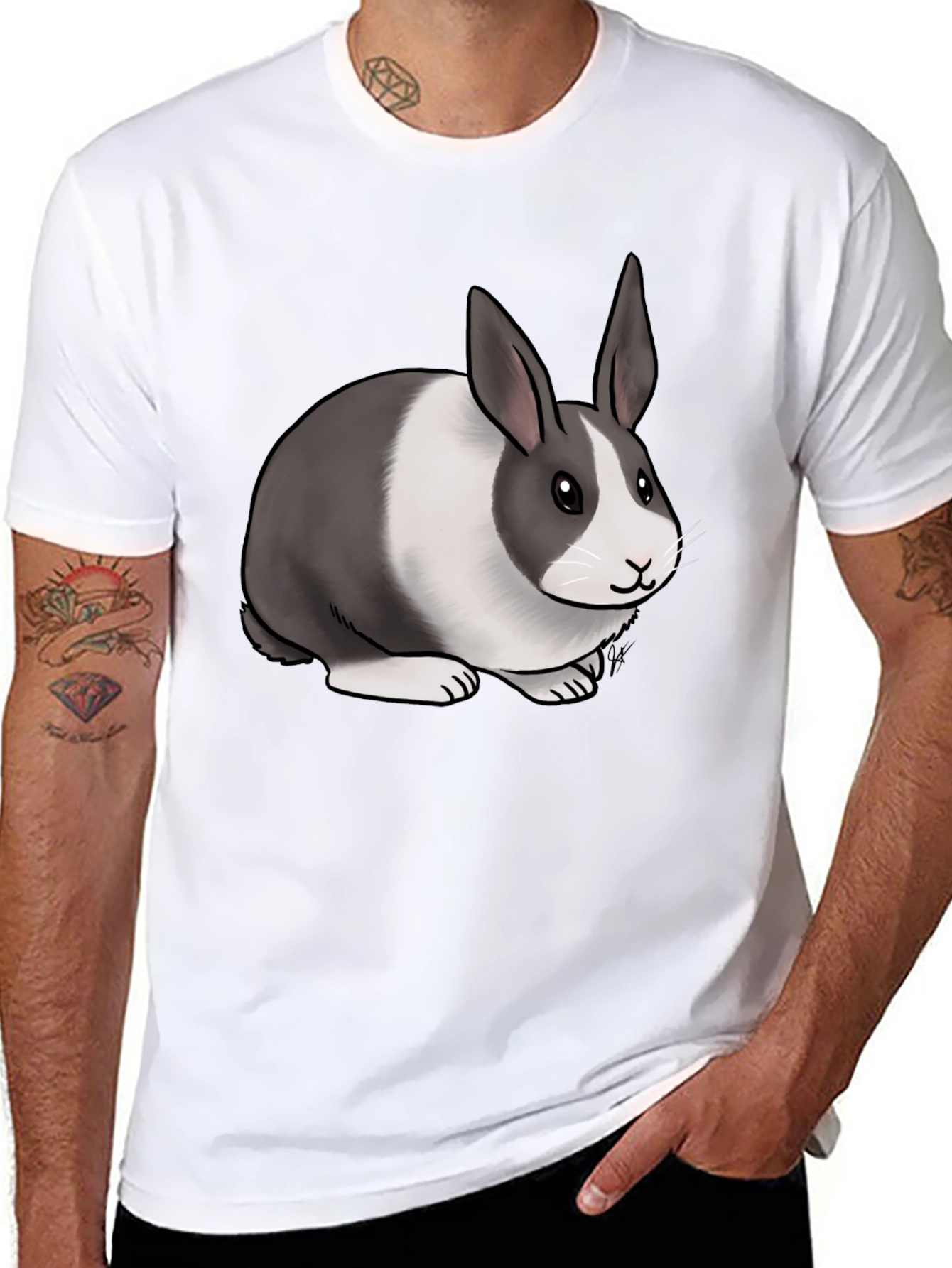 Black Cute Dutch Rabbit Graphic T-Shirt - Unisex Cotton Tee view 8