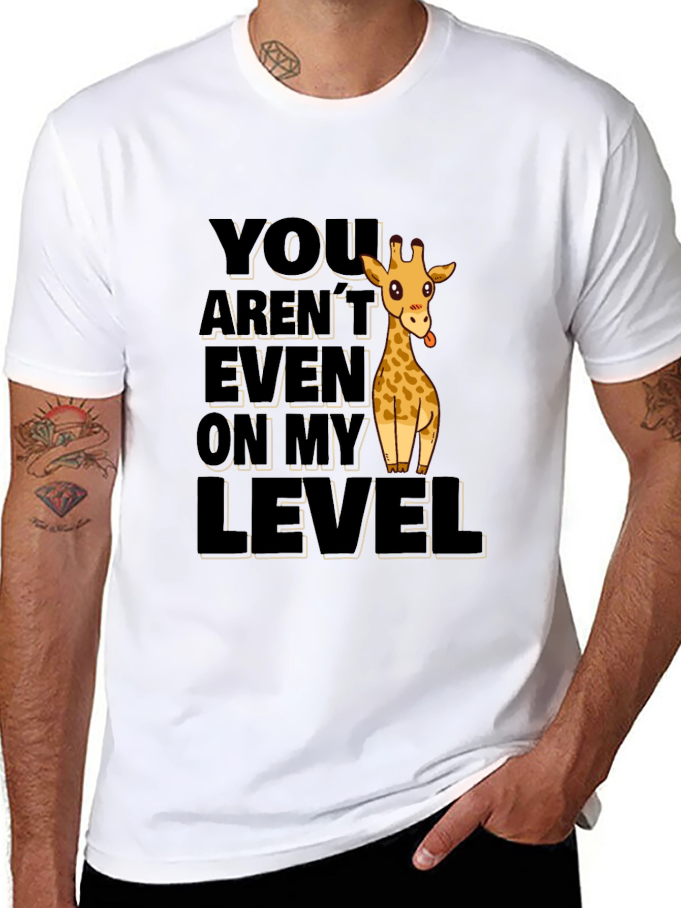 Black Funny Giraffe 'Not On My Level' Black T-Shirt view 8
