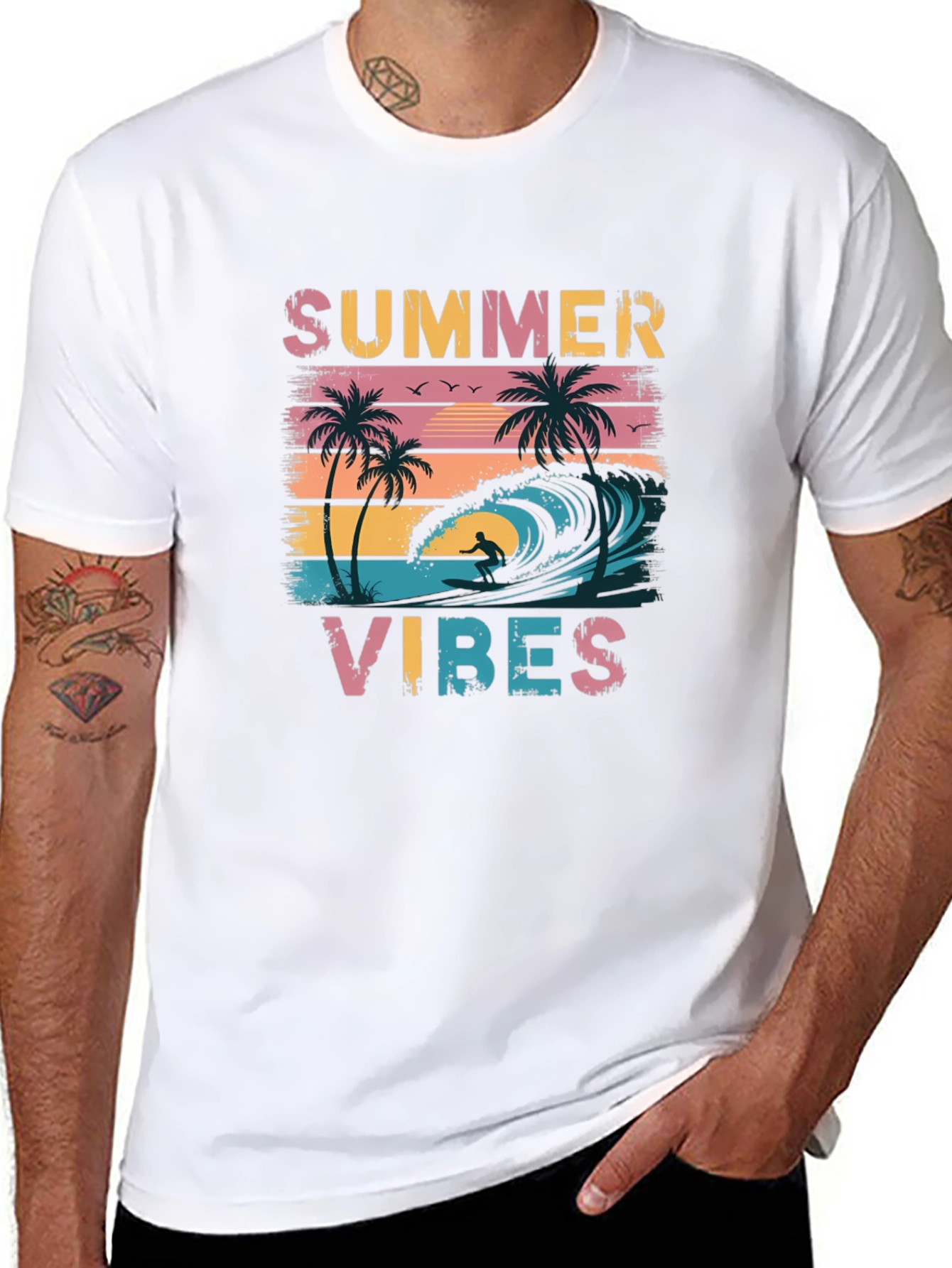 Black Summer Vibes Graphic Tee - Black Casual T-Shirt view 8