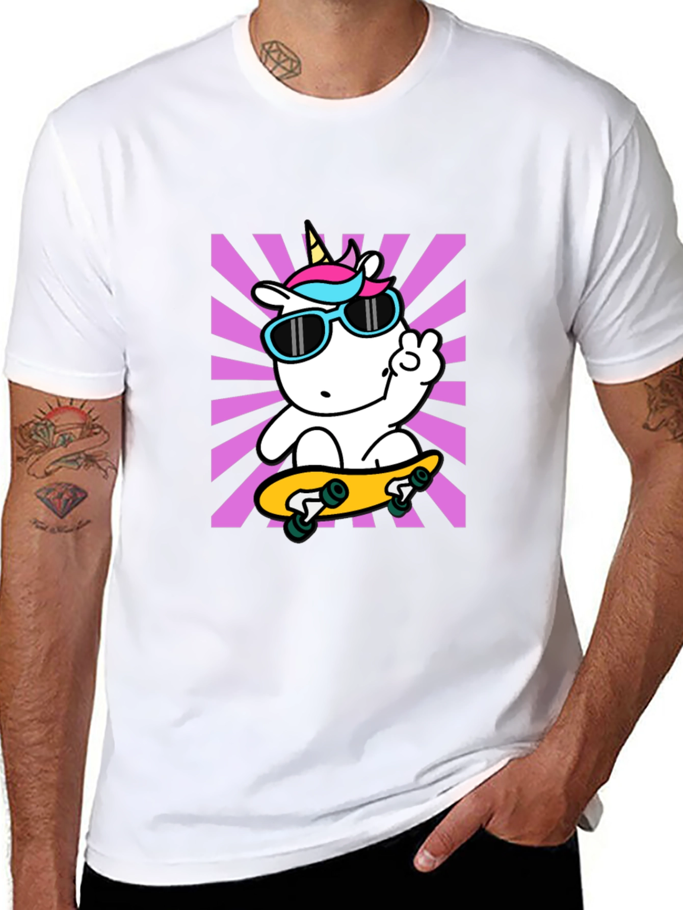 Black Cool Unicorn Skateboard T-Shirt view 8