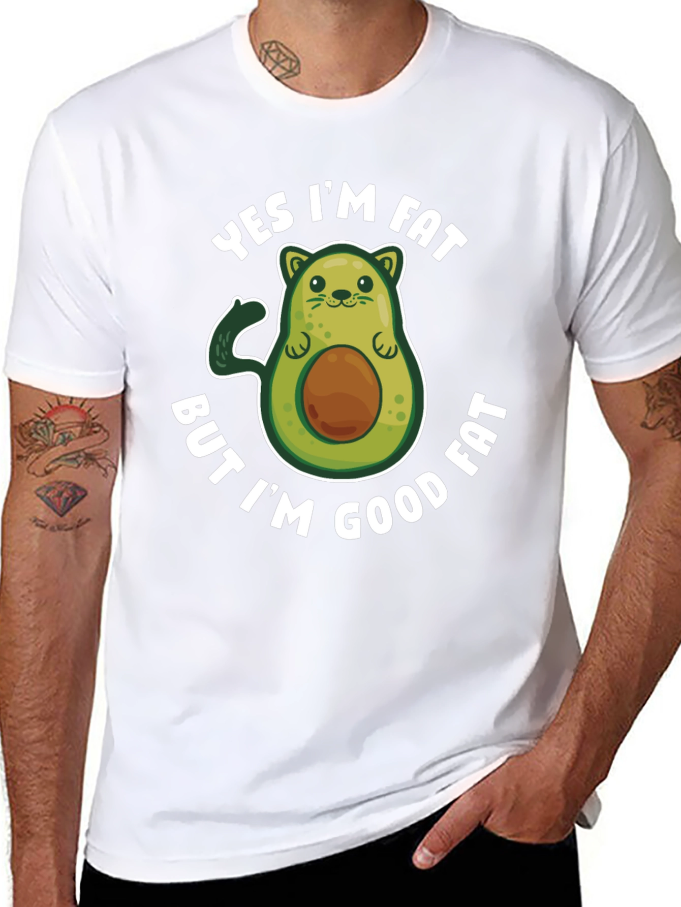Black Funny Avocado Graphic T-Shirt - Yes I'm Fat But I'm Good Fat view 8