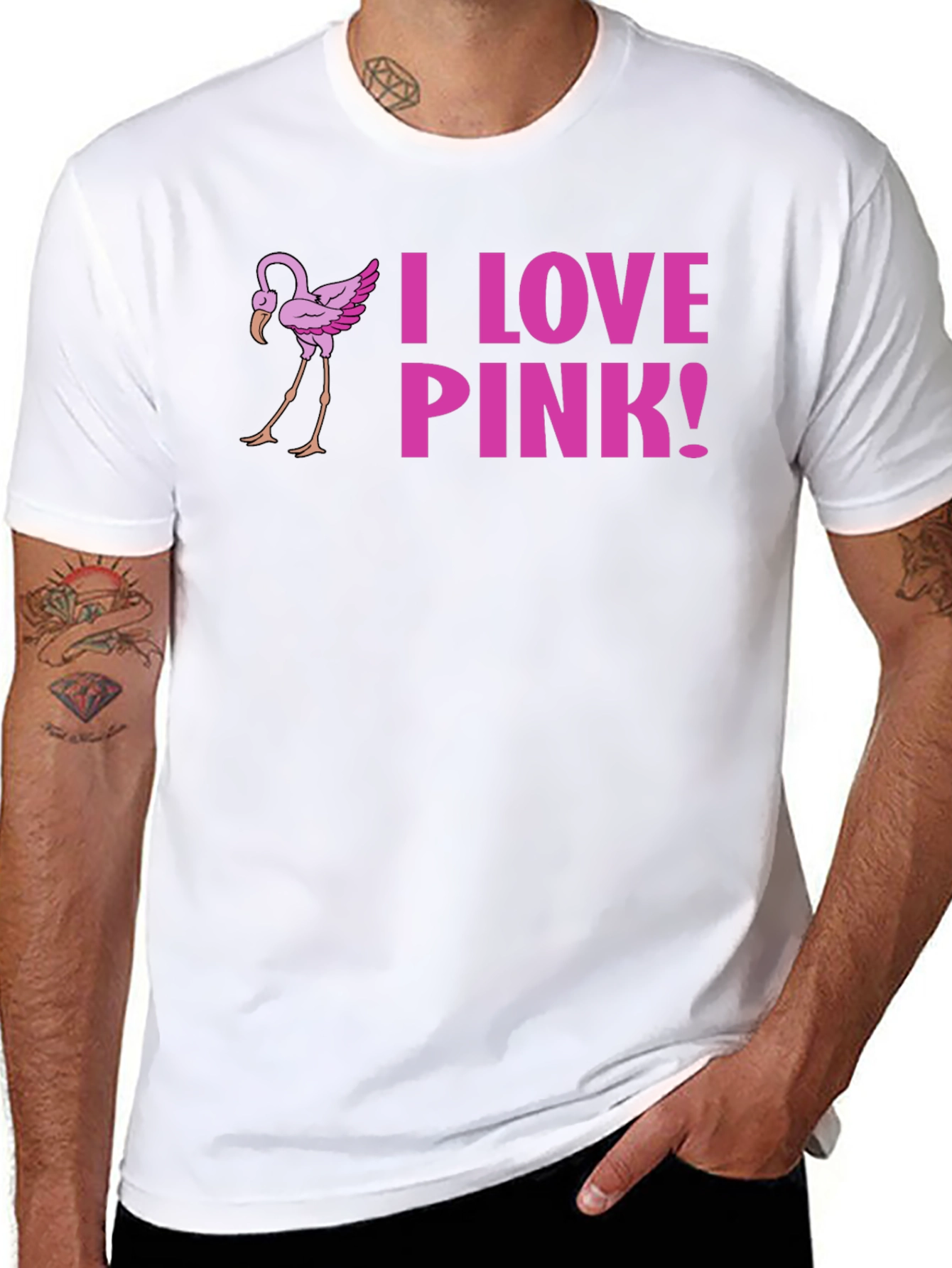 Black I Love Pink! Flamingo Graphic Tee view 8