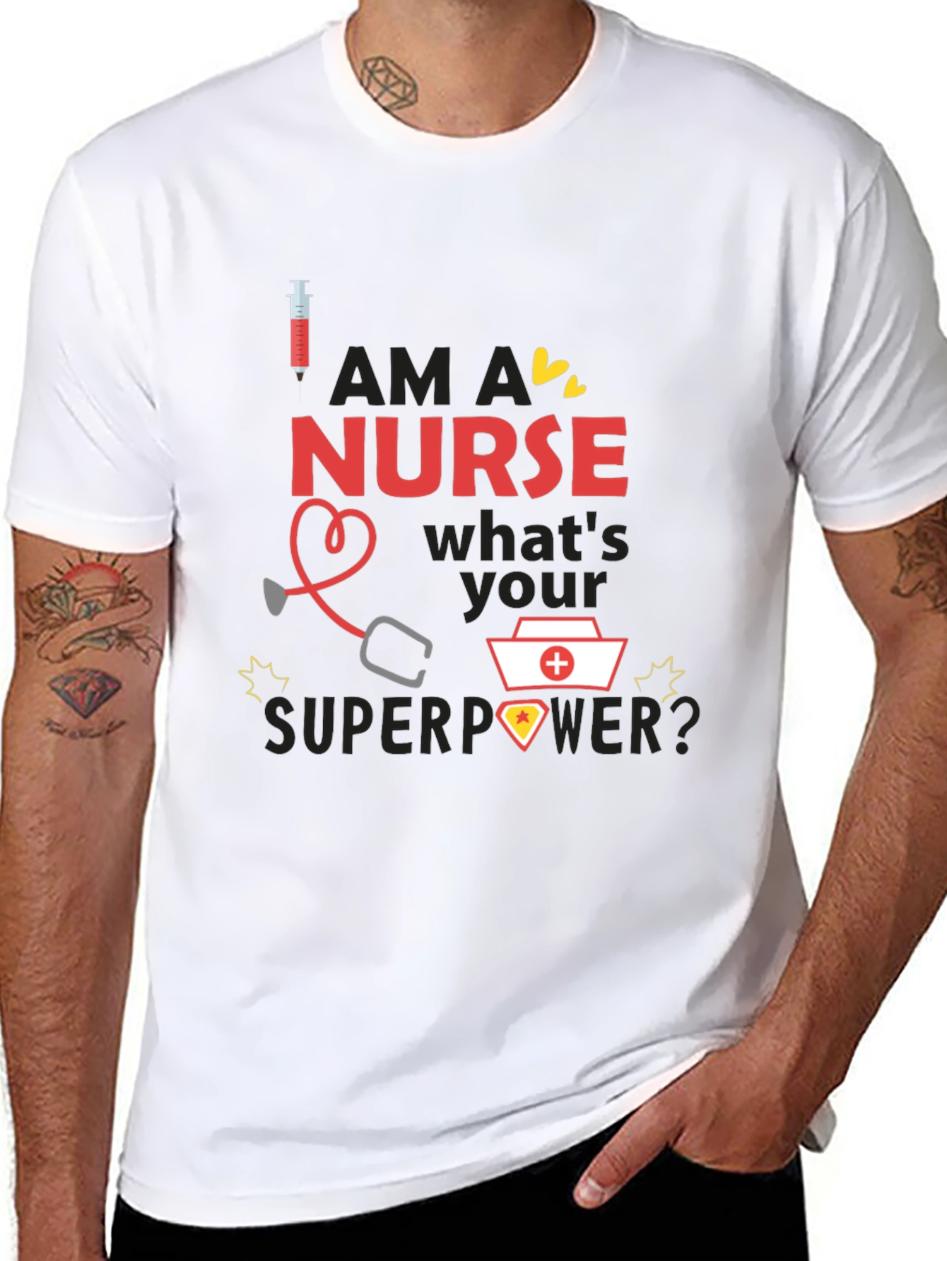 Black Nurse Superpower T-Shirt - Black, Novelty Graphic Tee view 8