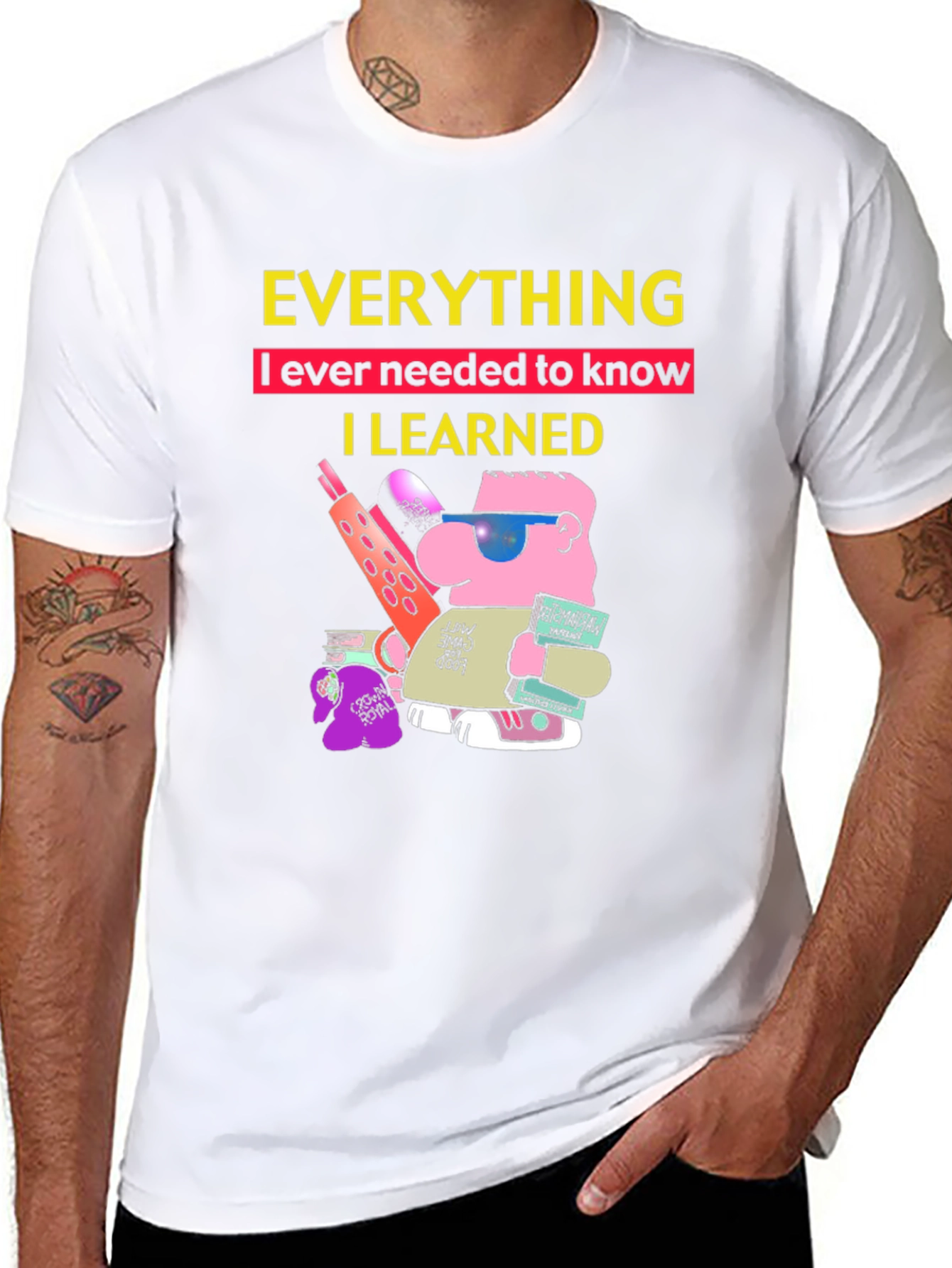 Black Everything I Learned T-Shirt Funny Cartoon Graphic Tee view 8