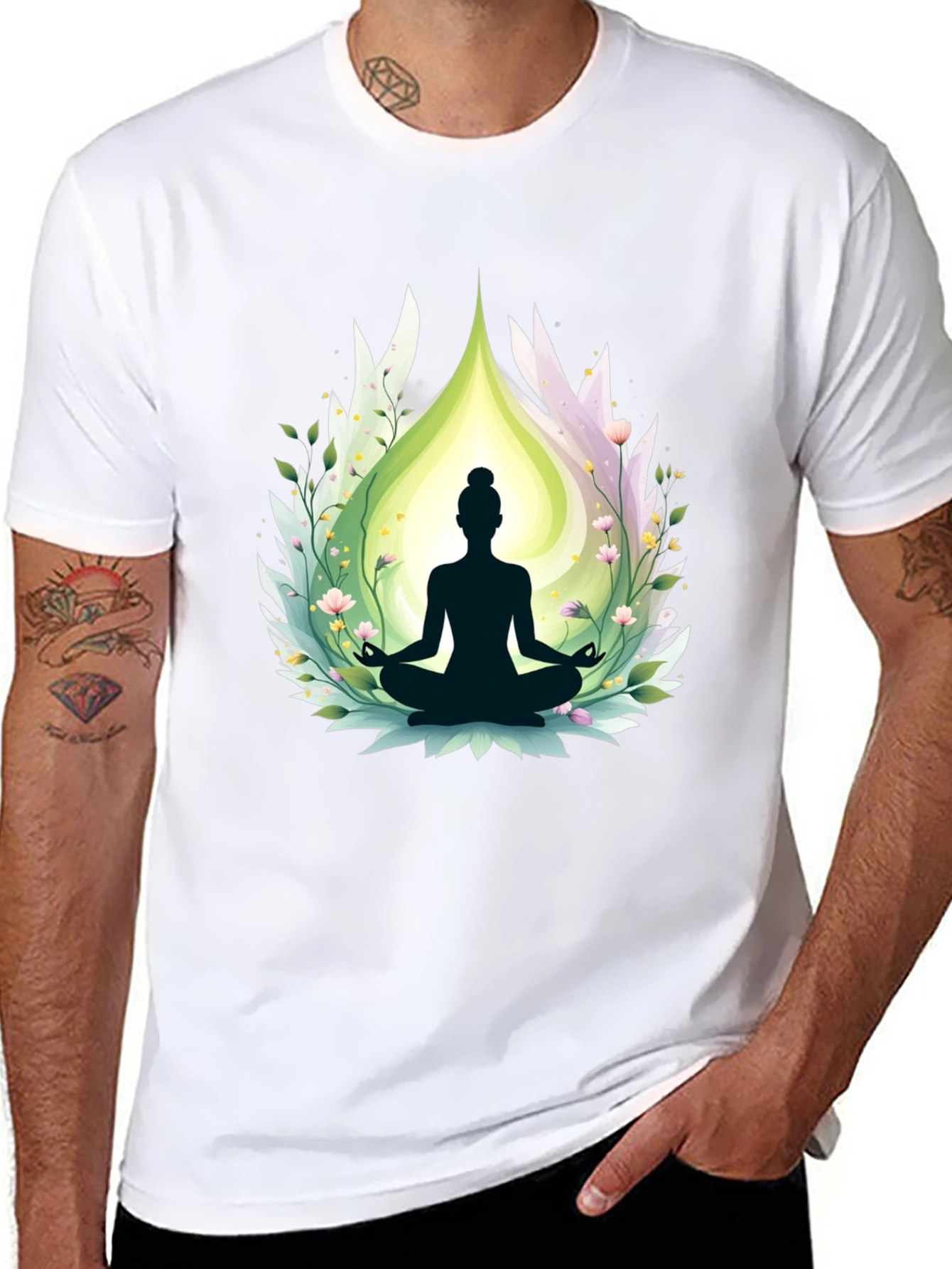 Black Meditative Bliss T-Shirt - Yoga Design view 8