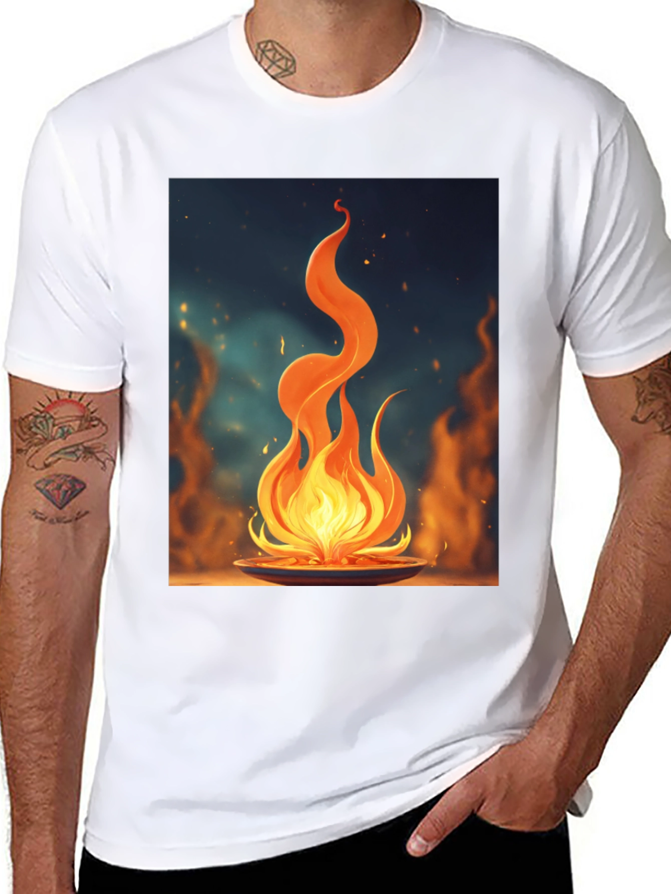 Black Fiery Flame Graphic Tee - Bold Statement Shirt view 8