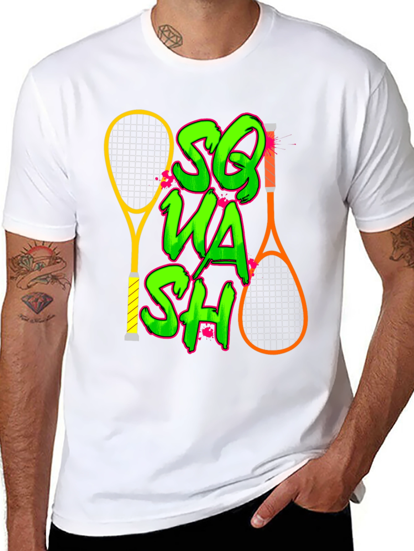 Black Squash Racket Graphic T-Shirt view 8